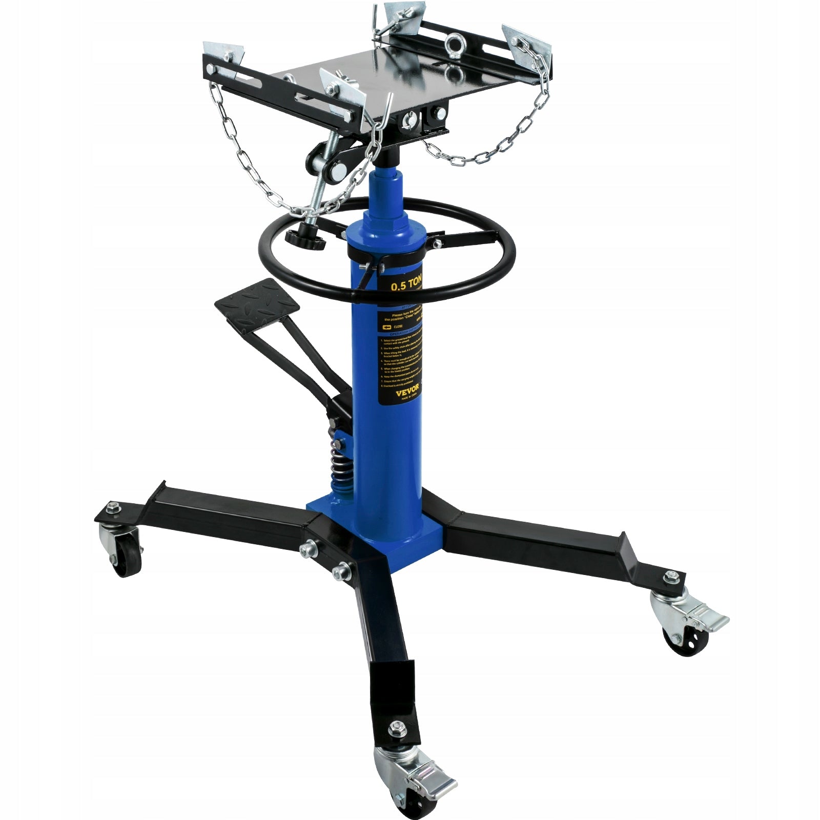 VEVOR 0.5Ton Transmission Jack Hydraulic 1100 Lbs 360° Wheel Blue Maximum lifting height 1700 mm