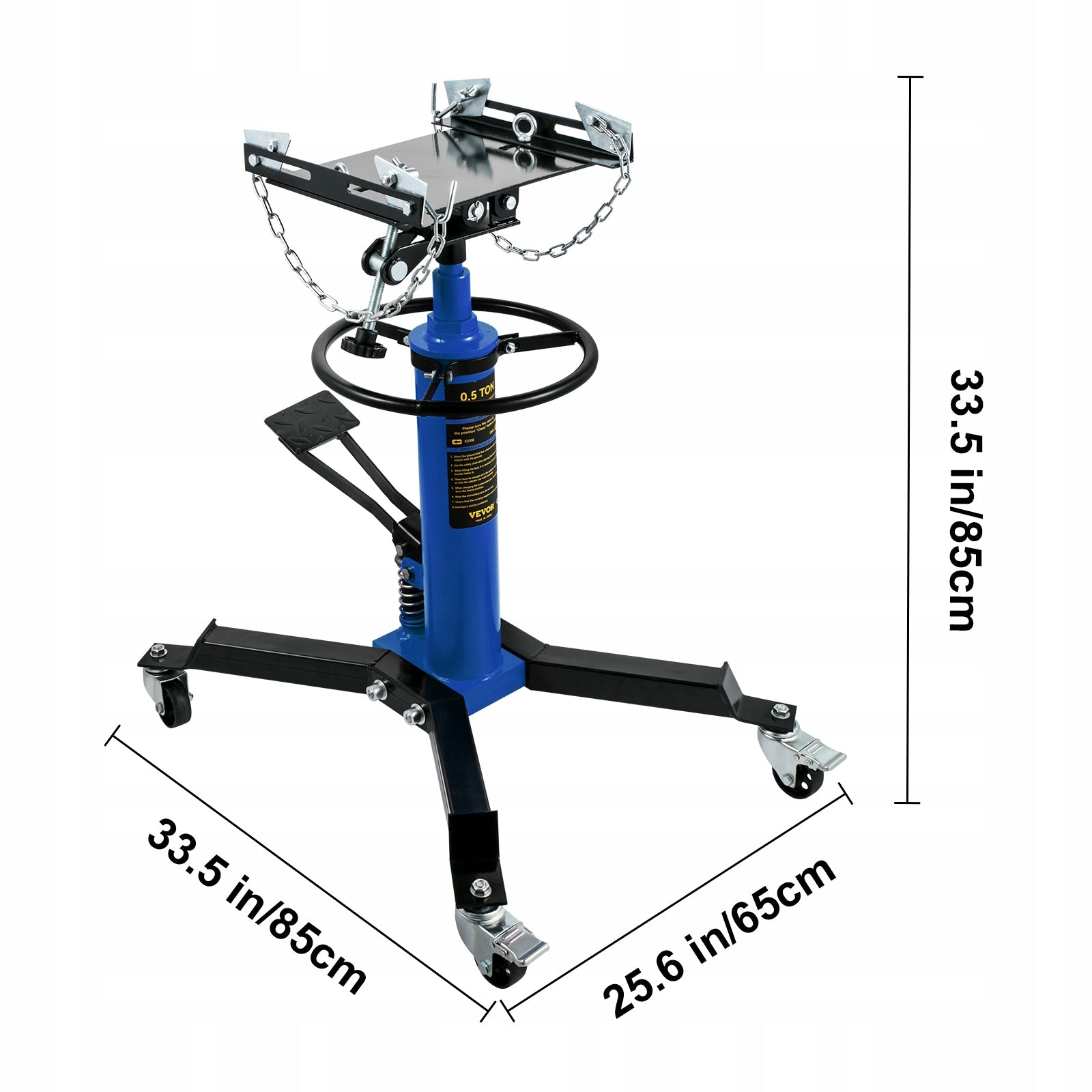 VEVOR 0.5Ton Transmission Jack Hydraulic 1100 Lbs 360° Wheel Blue Minimum lifting height 850 mm