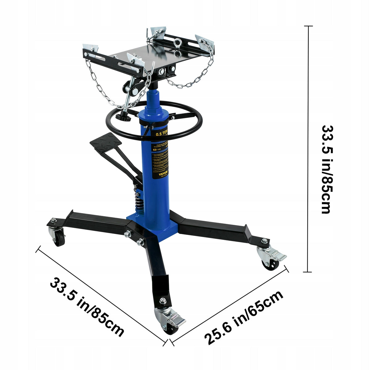 VEVOR 0.5Ton Transmission Jack Hydraulic 1100 Lbs 360° Wheel Blue Minimum lifting height 850 mm