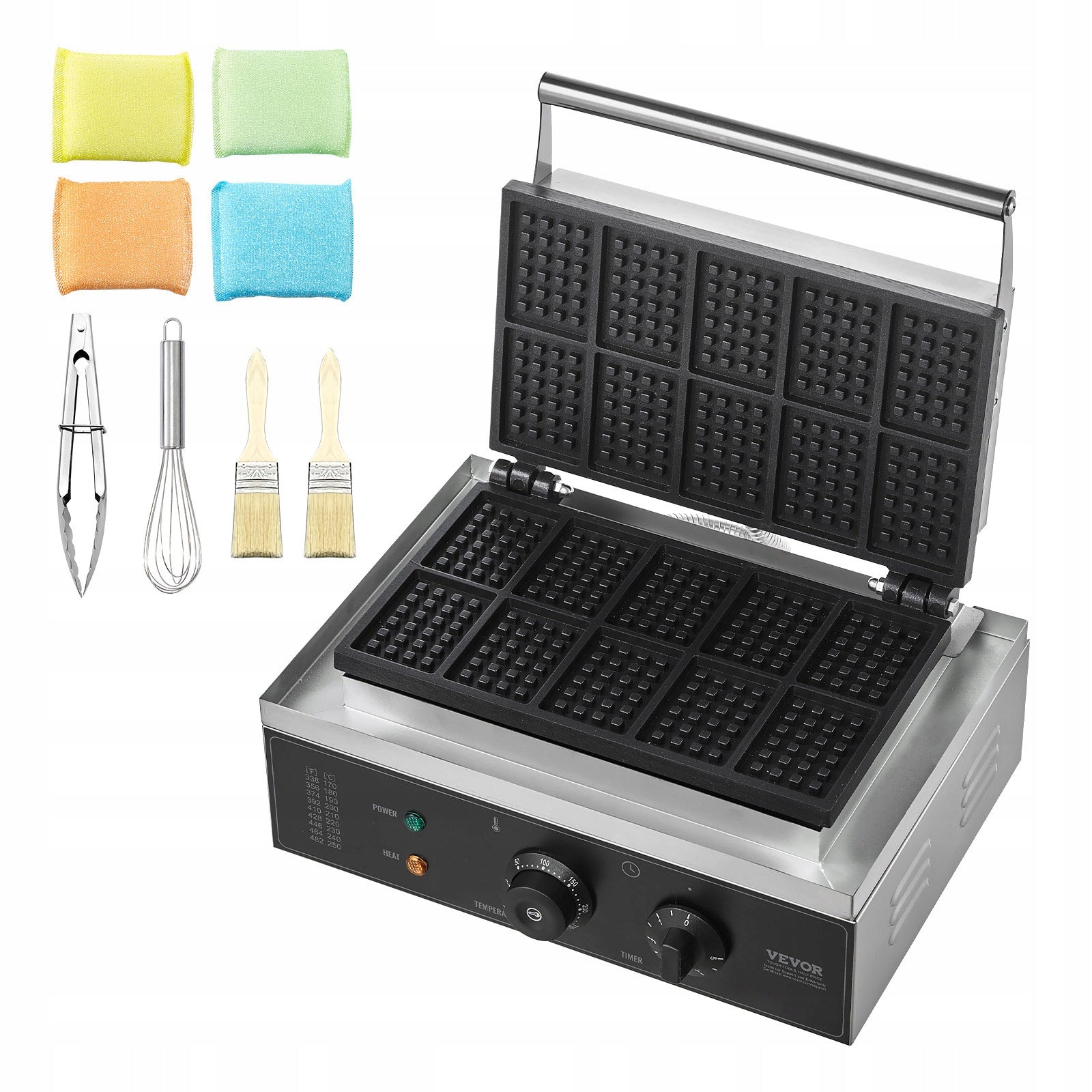 VEVOR 10PCS Commercial Waffle Maker Rectangle Waffle Baker Machine 1550W Brand Vevor