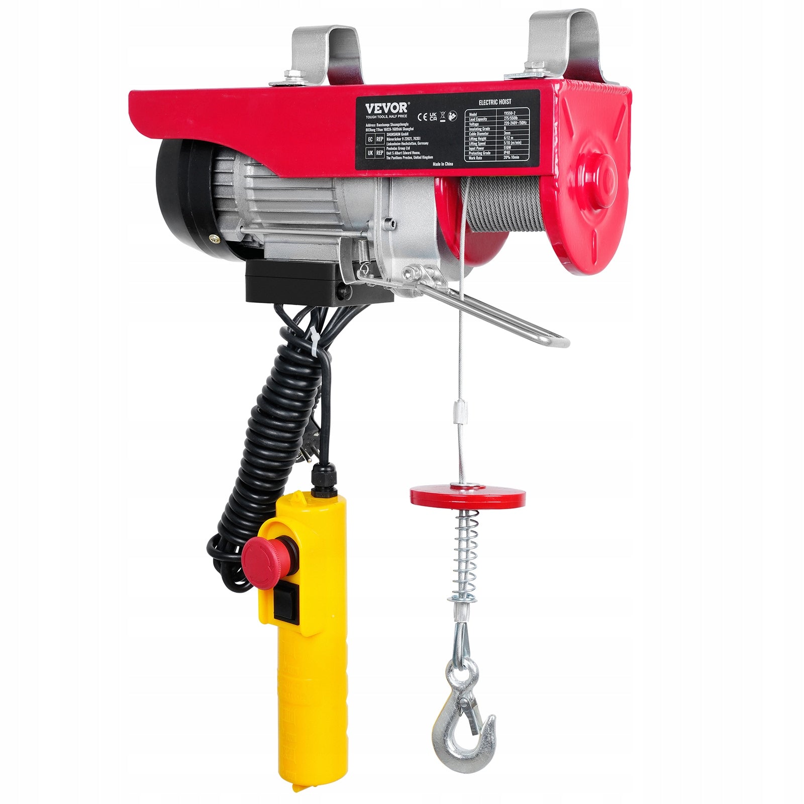 VEVOR 250KG 510W Electric Hoist 220V With 40ft Cable 14ft Remote Control Customs tariff code 84251100