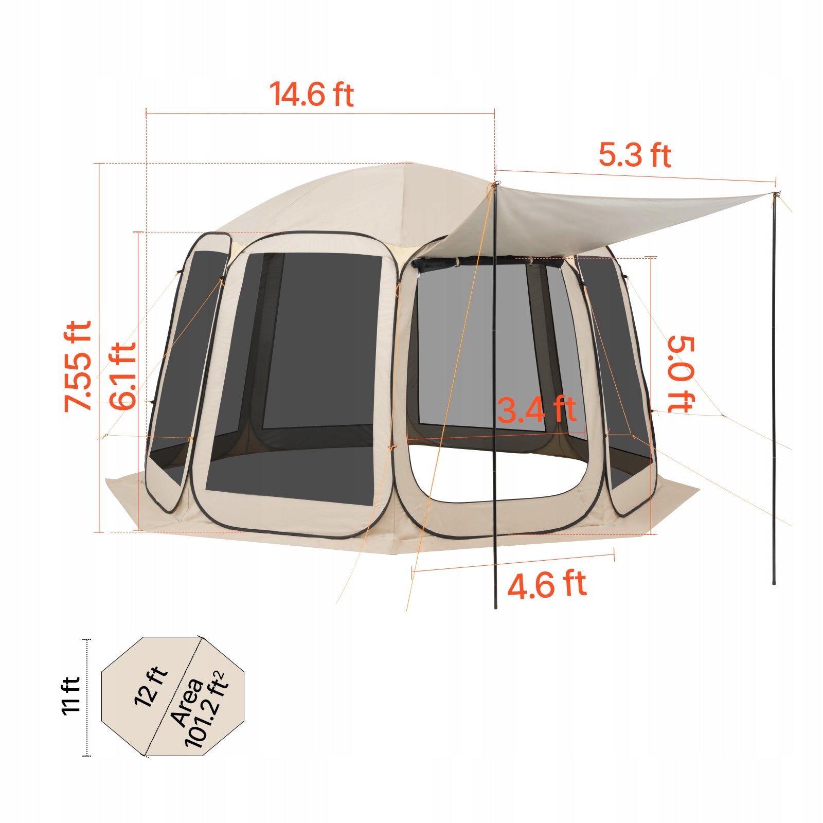 VEVOR Camping Tent 365,76x335,28x230CM 10-12People With Reclining Awning Manufacturer code PFZPTMKTY121368