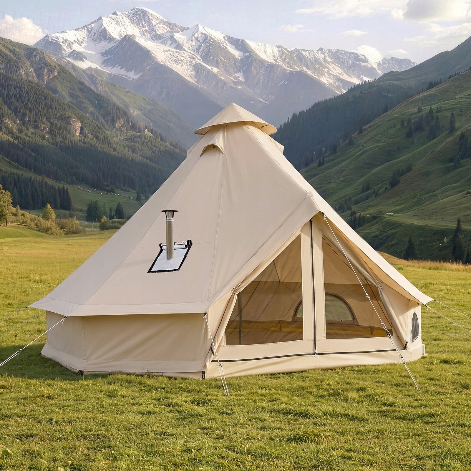 VEVOR Camping Tent Yurt 3M Bell Tent For 3 Persons Beige Brand Vevor