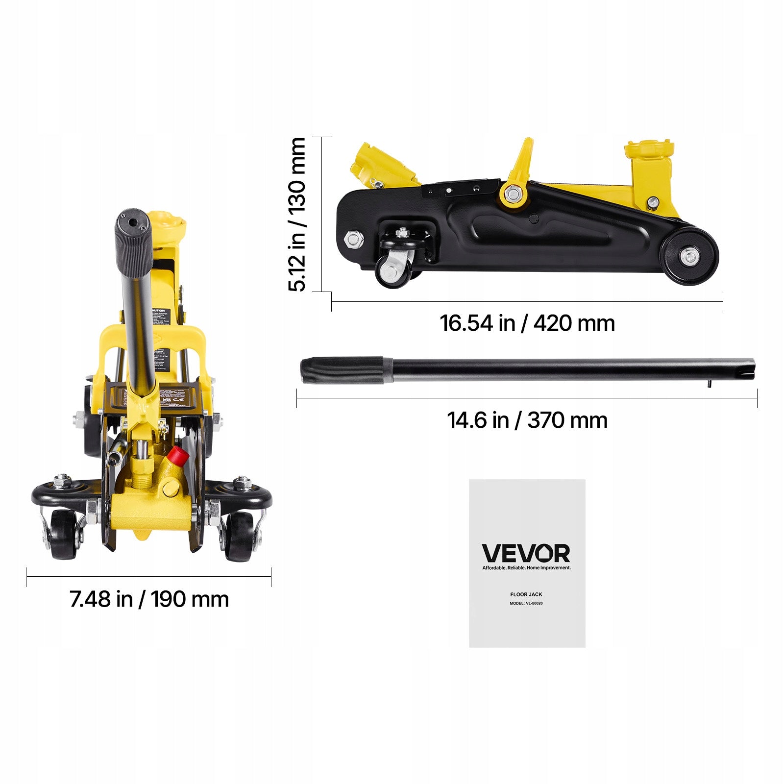 VEVOR Car Lift Lifting Capacity 1,5T Height 13-31CM With Wheel 360° Maximum lifting height 310 mm