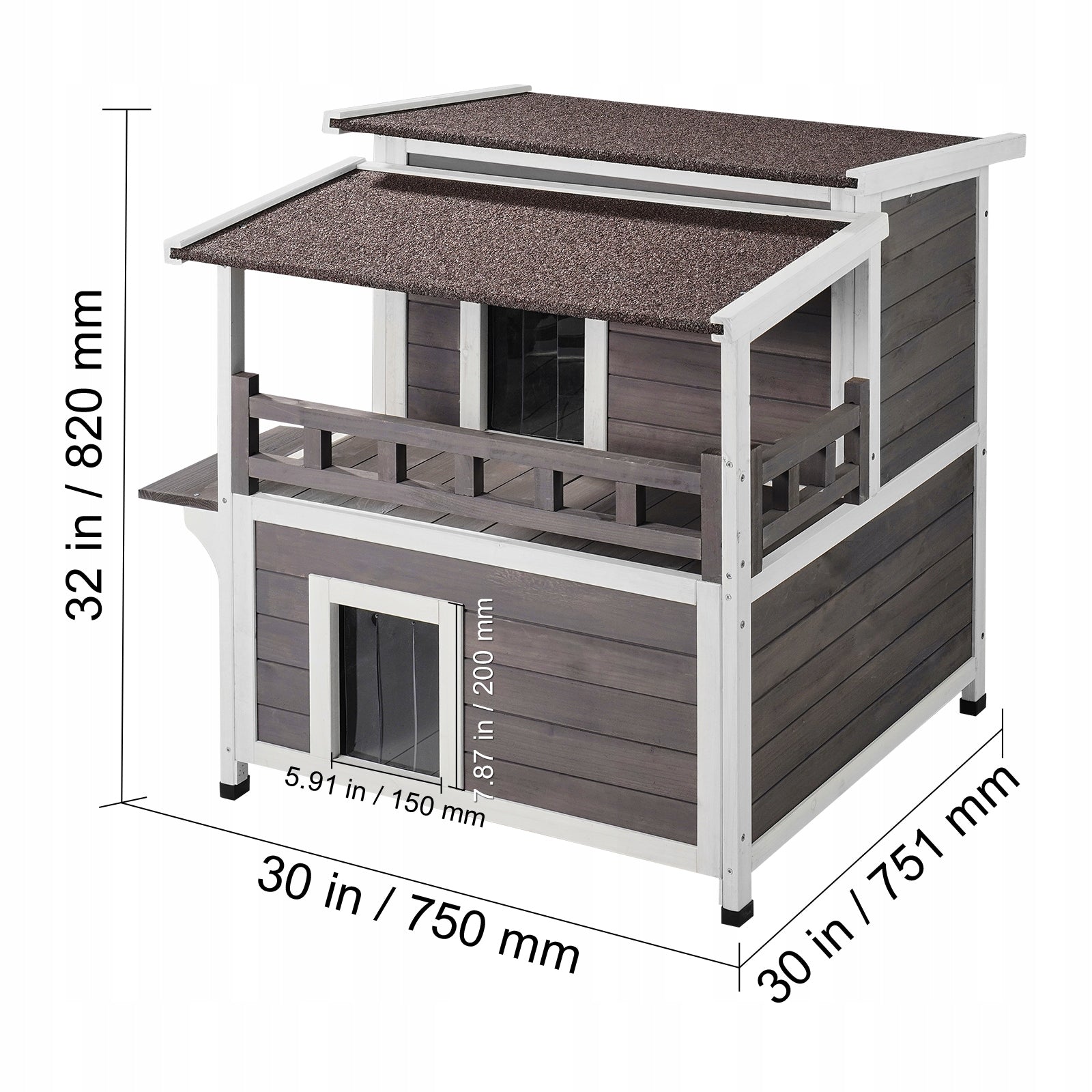 VEVOR Domek Dla Kota 75x75.1x82CM 2-Poziomowa Domek Drewniana Na Zewnątrz Brand Vevor