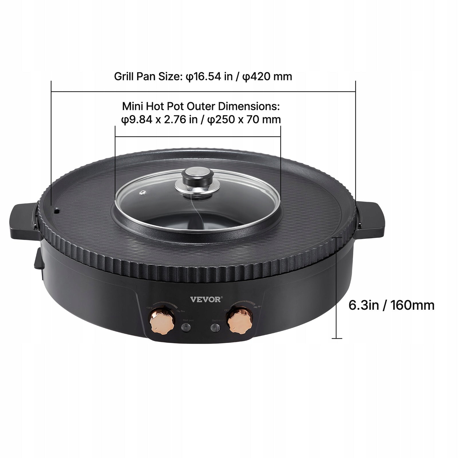 VEVOR Electric Pot 1800W 2IN1 Nonstick Pan With Grill Power rating 1800 W