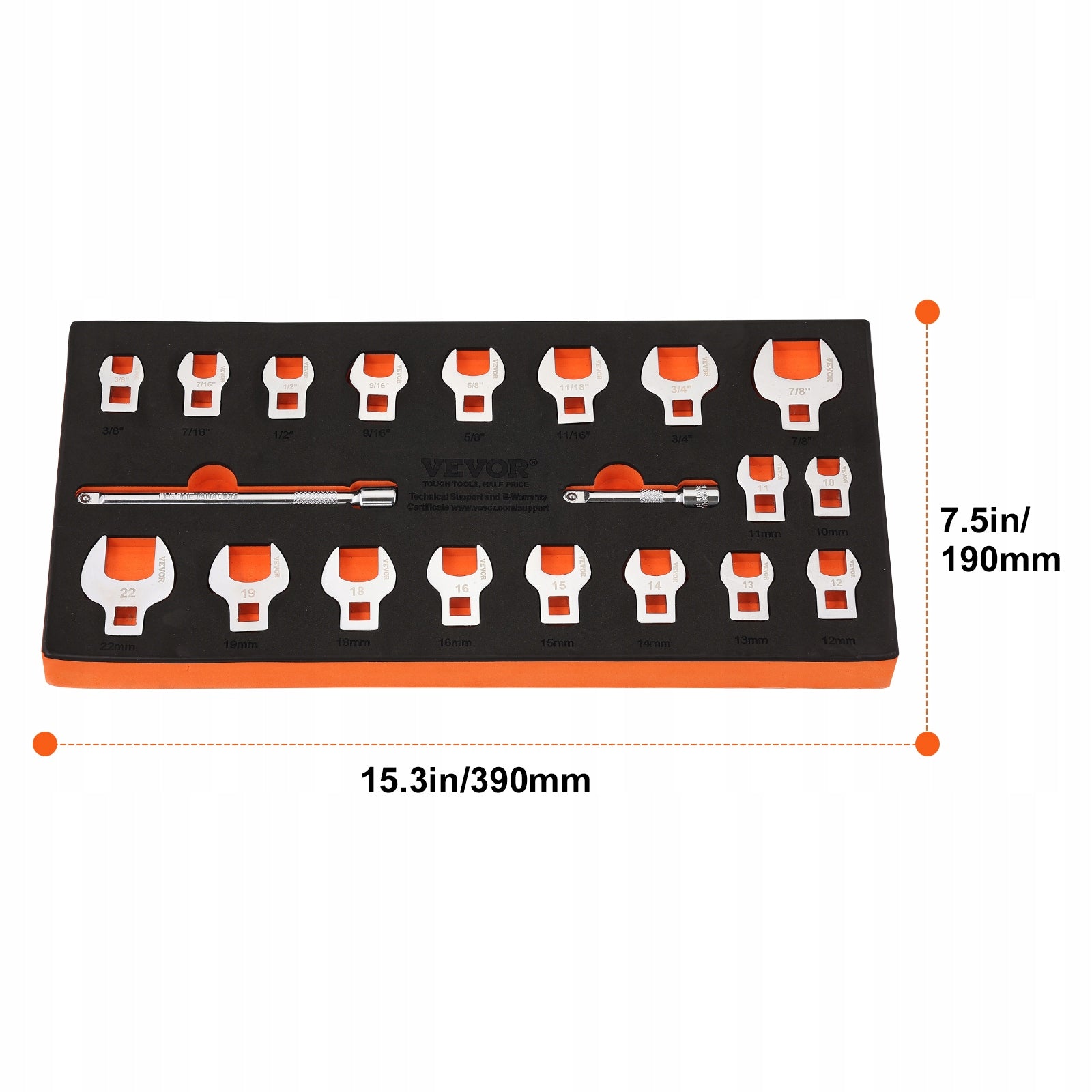 VEVOR Flat-Eye Wrench Set 20-Piece 3/8" Steel Drive 40Cr Manufacturer code NJBSTZJT3820