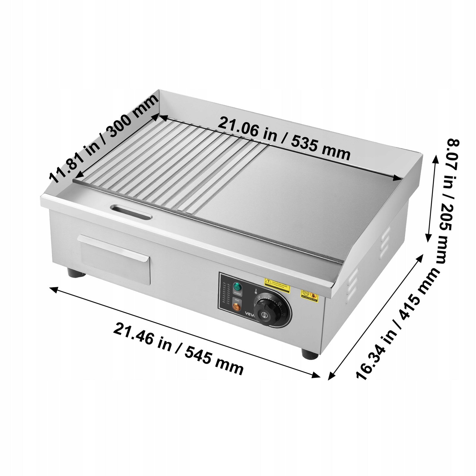 VEVOR Grill Plate 3200W 53,5x30CM Half Ribbed Half Smooth Power rating 3200 W