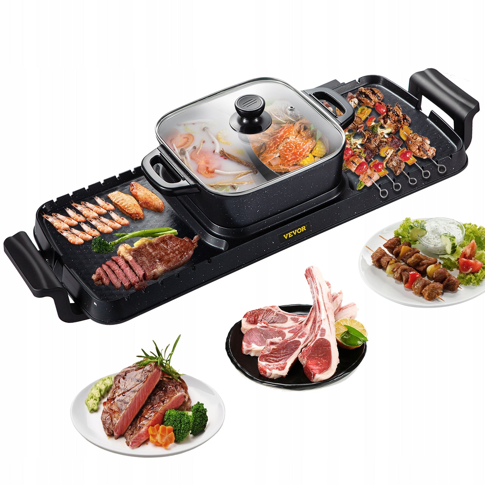 VEVOR HOT POT & GRILL 2IN1 2300W – ELECTRIC SMOKELESS GRILL WITH SHABU POT Manufacturer code 840281525058