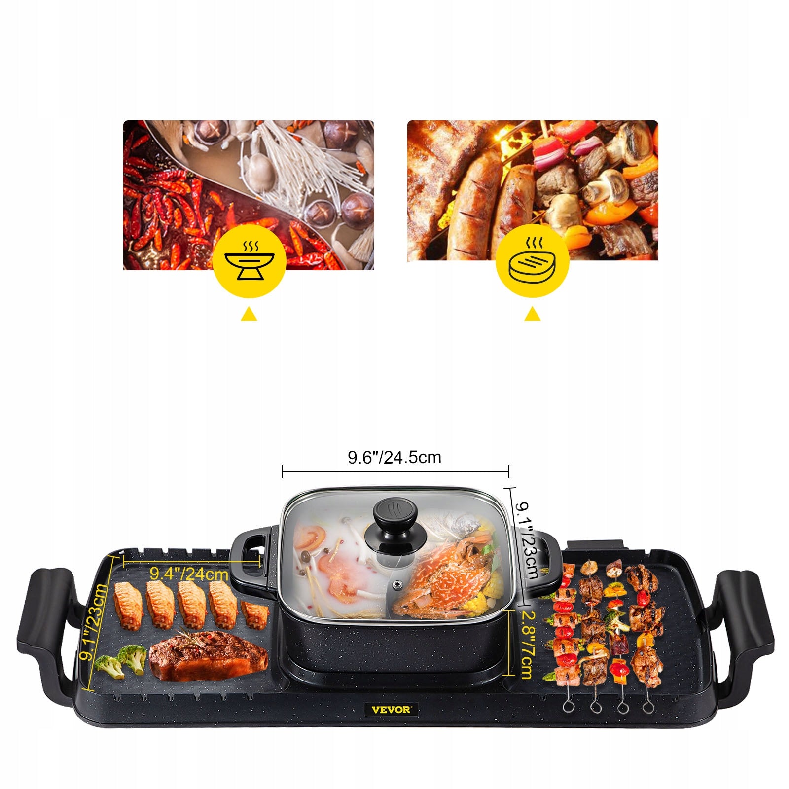 VEVOR HOT POT & GRILL 2IN1 2300W – ELECTRIC SMOKELESS GRILL WITH SHABU POT Product weight 6.2 kg