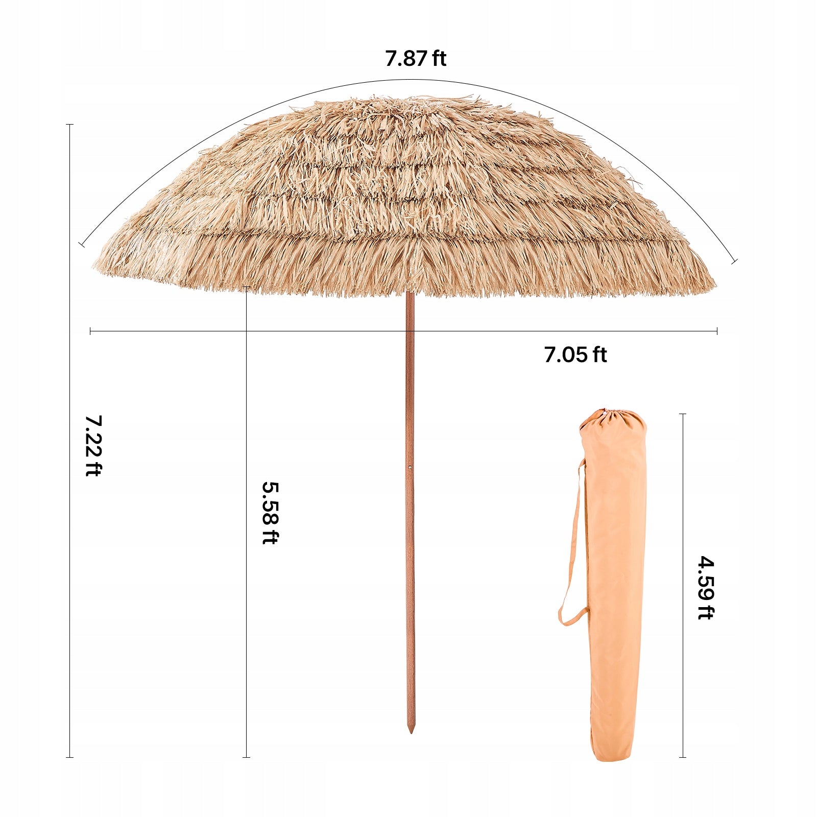 VEVOR Hawajski Parasol Plażowy 2,4M Odporny Na Słońce Parasol Słomiany Color beige