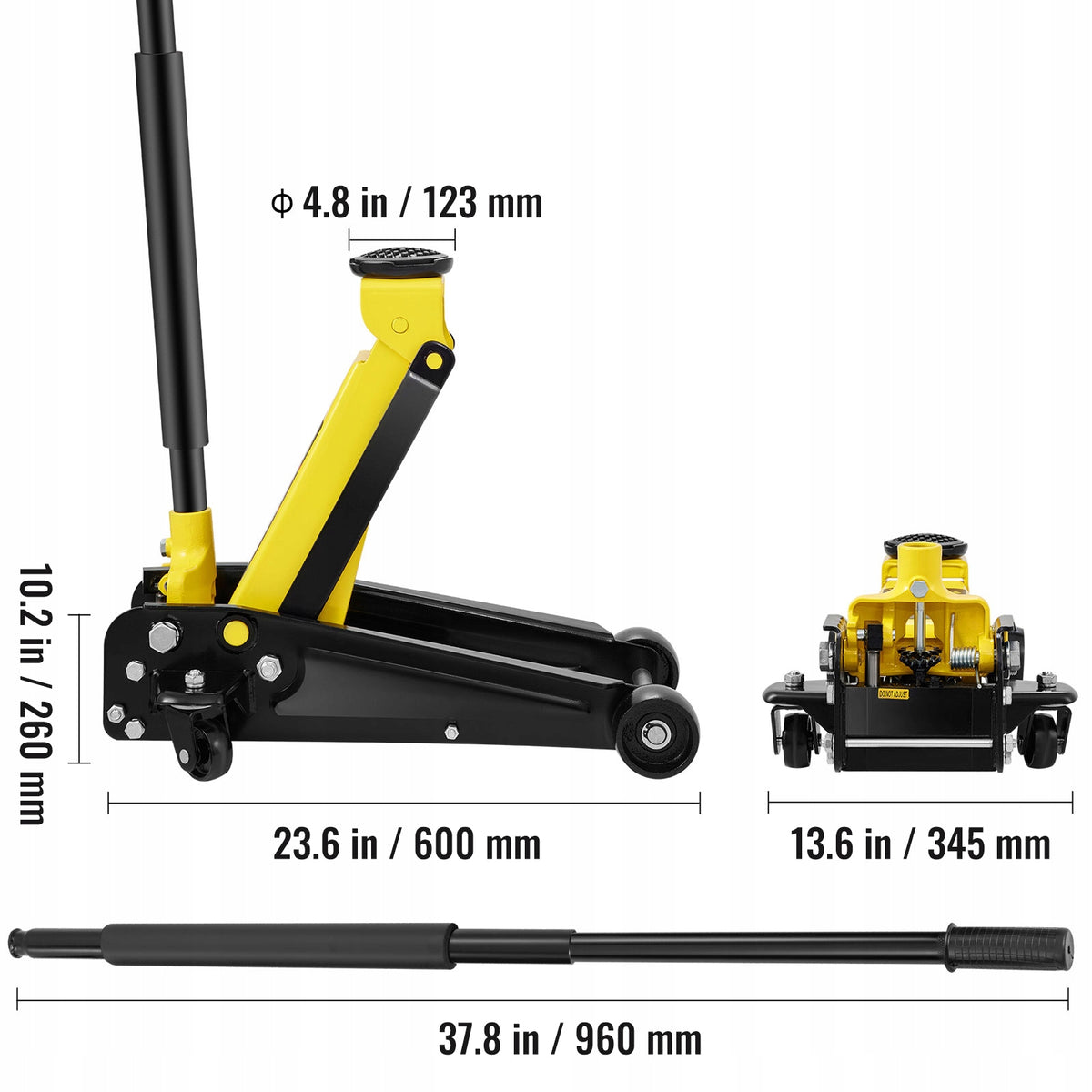 VEVOR Low Profile Floor Jack 3 Ton Heavy Steel Single Piston Hydraulic Pump Maximum lifting height 500 mm