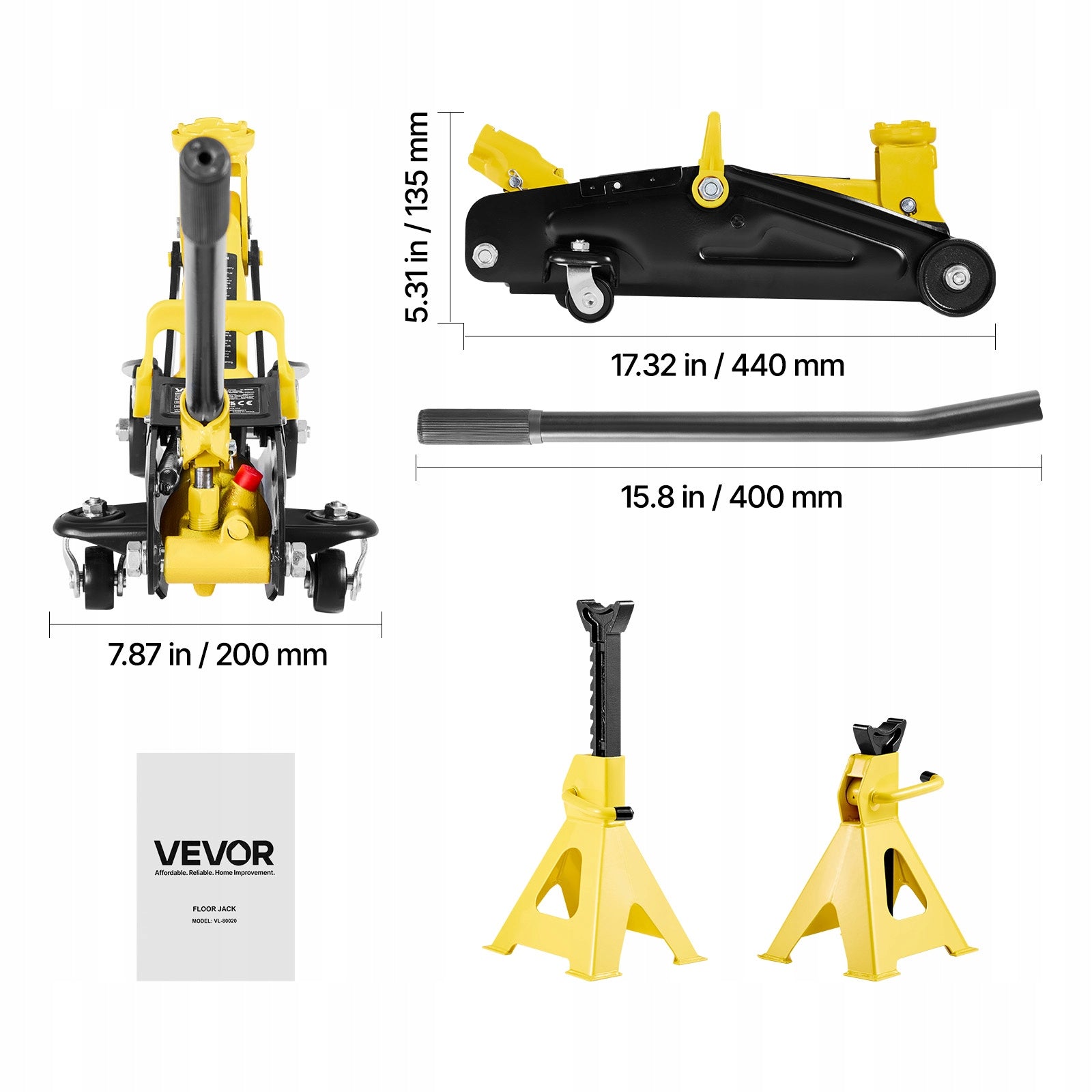 VEVOR Low Profile Steel Lift Yellow-Black Lifting Capacity 2000KG To S Maximum lifting height 310 mm