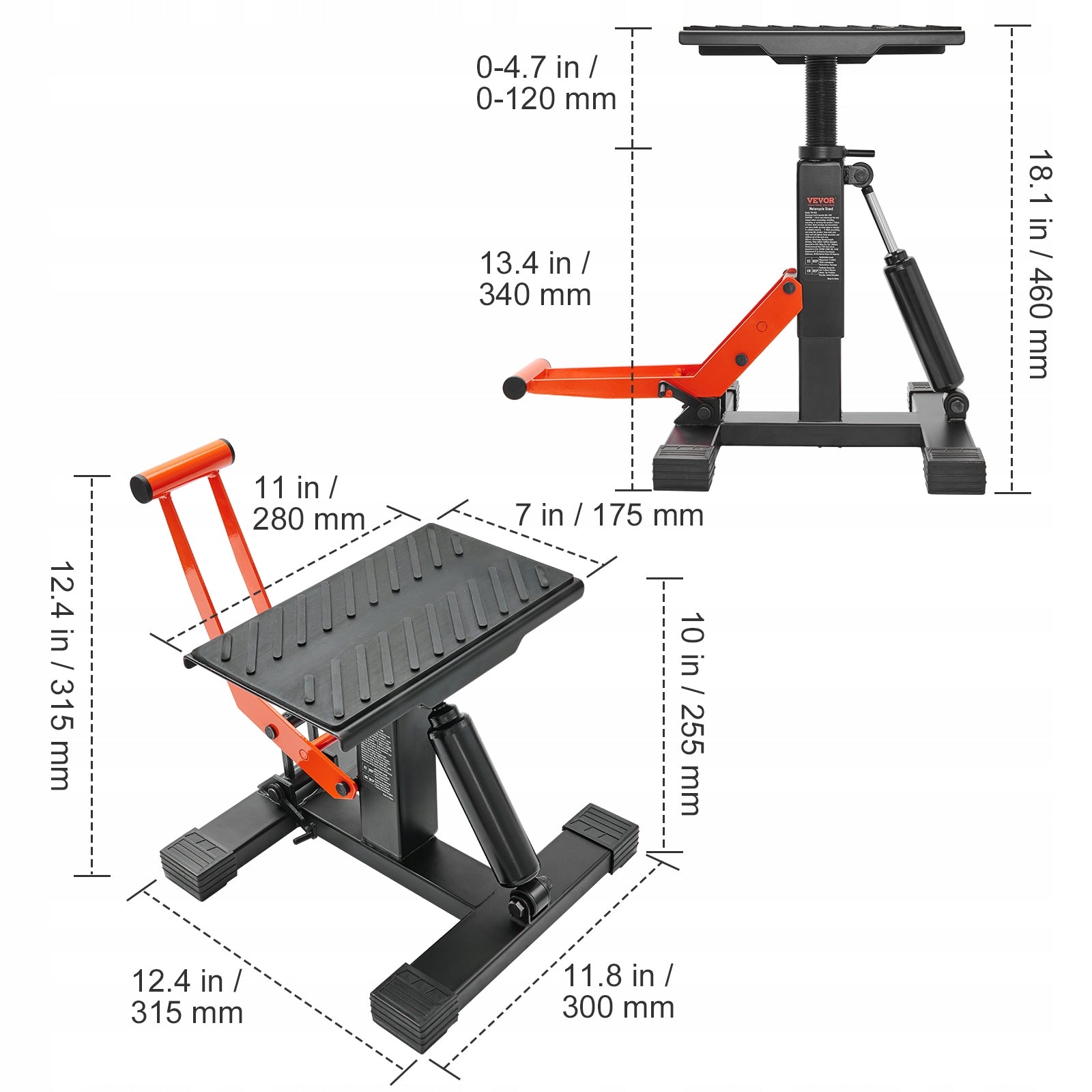VEVOR Podnośnik Do Motocykli 200KG 255-460MM Regulacja Wysokości 0-120MM EAN (GTIN) 840349905150