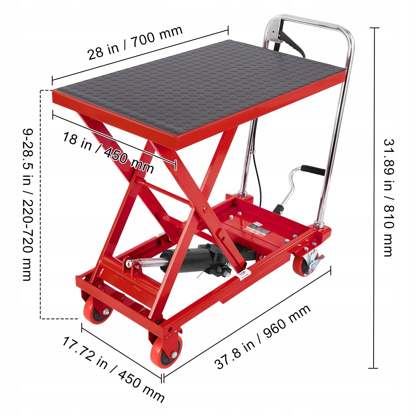 VEVOR Steel Hydraulic Table Lifting Trolley Load Capacity 226,8KG Red Brand Vevor