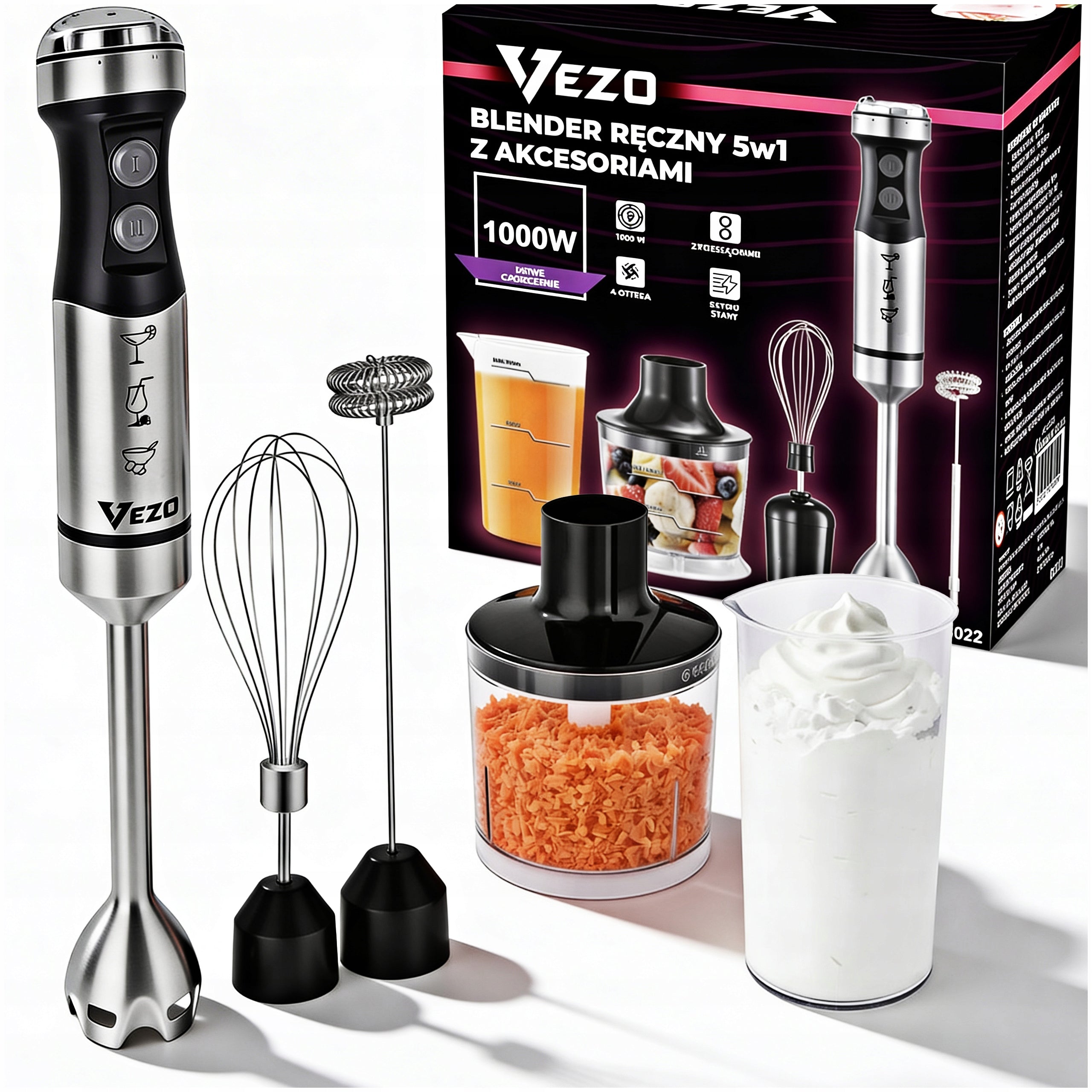 VEZO BLENDER HANDHELD MULTIFUNCTIONAL MIXER 1000W SHREDDER SET 5in1