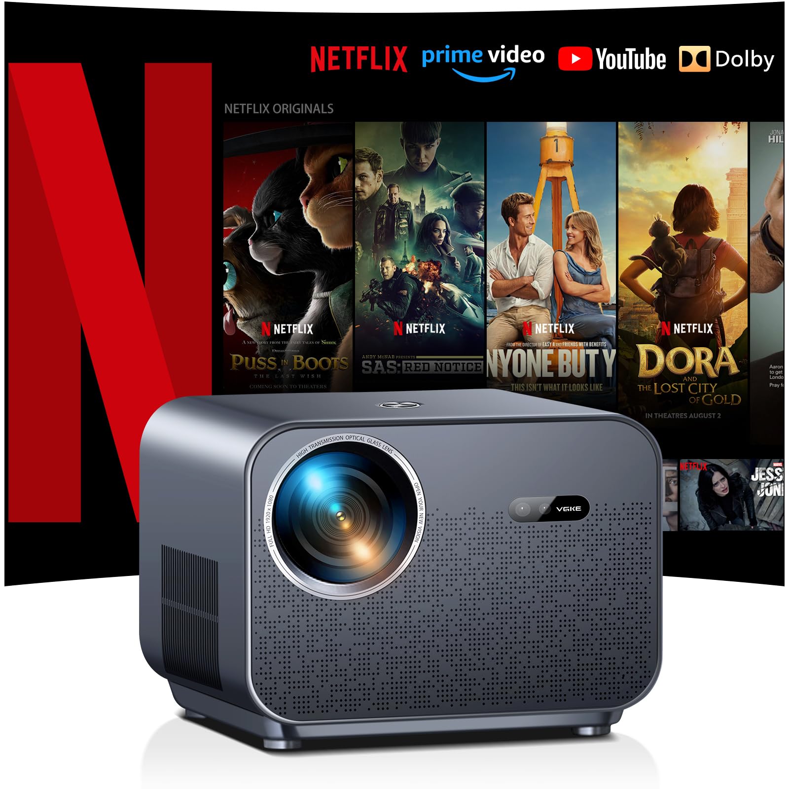 VGKE Smart Projector 4K 30 000 lm WiFi6 Bluetooth DB Audio Netflix