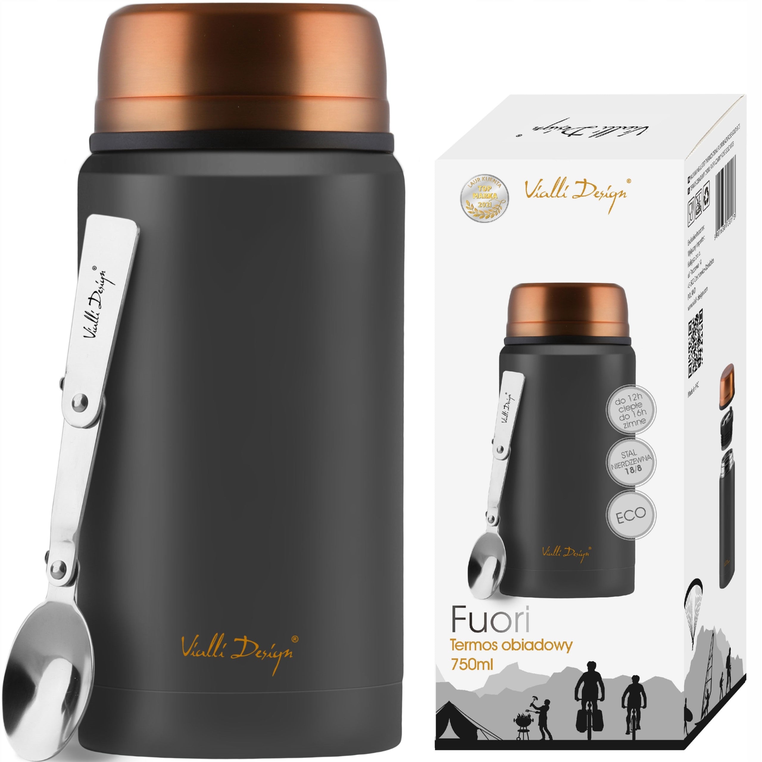 Vialli Design pietų termosas Fuori, 750 ml, juodas/auksinis