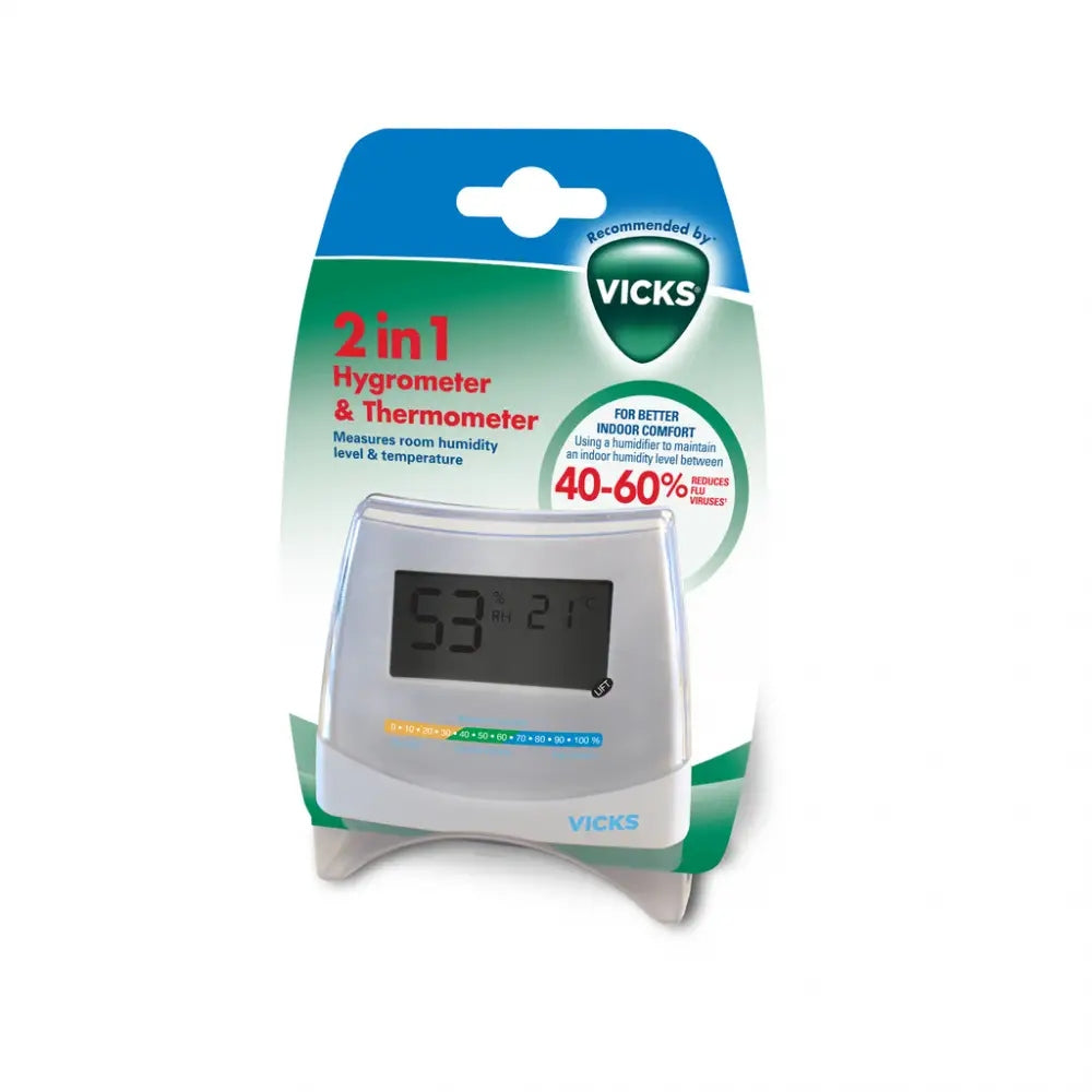 VICKS 2IN1 HYGROMETER AND ELECTRONIC THERMOMETER FOR MOISTURE AND TEMP MEASUREMENT Packaging status original