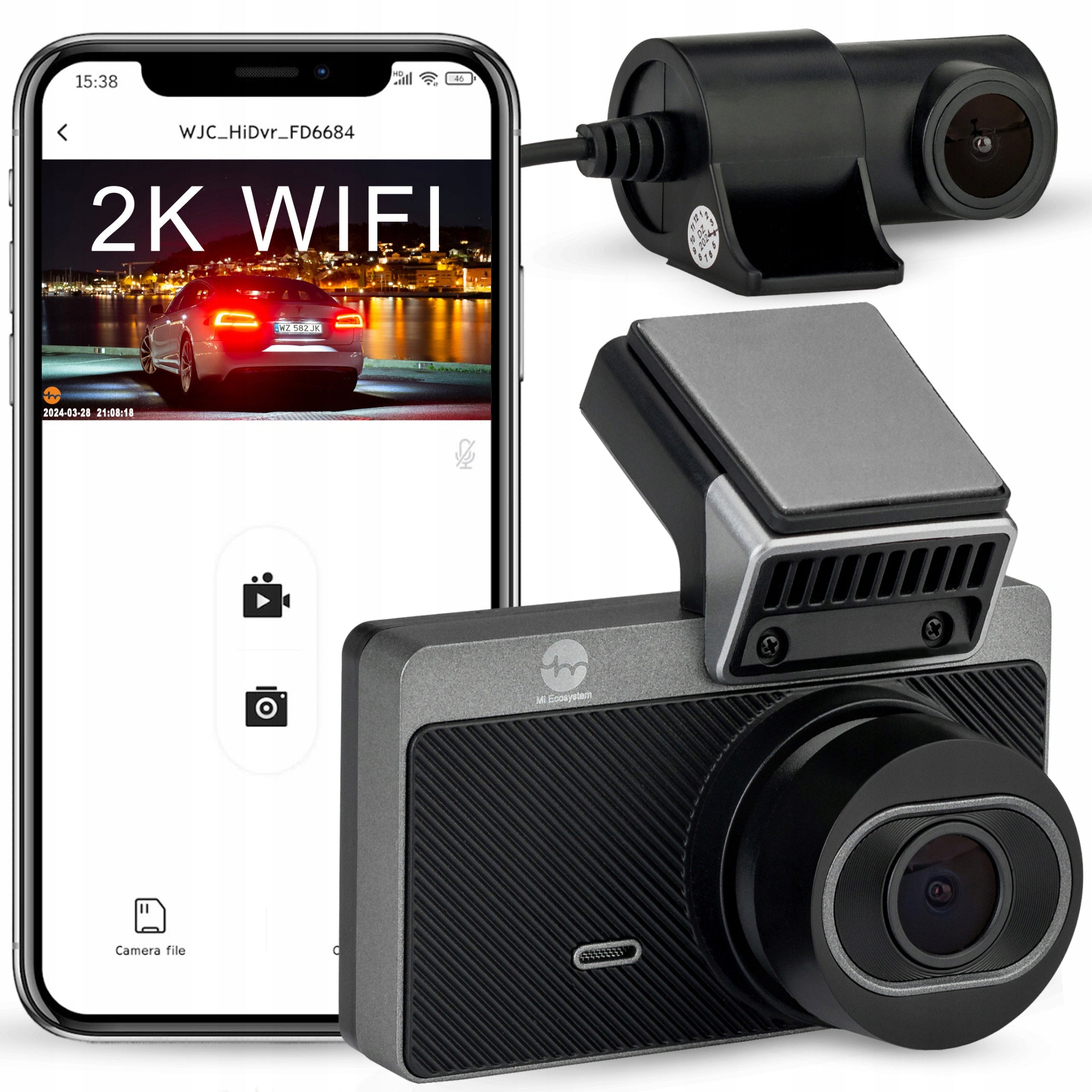 VIDEO RECORDER CAR CAMERA YUEMI Y7 2K WIFI AKU + REAR REVERSING