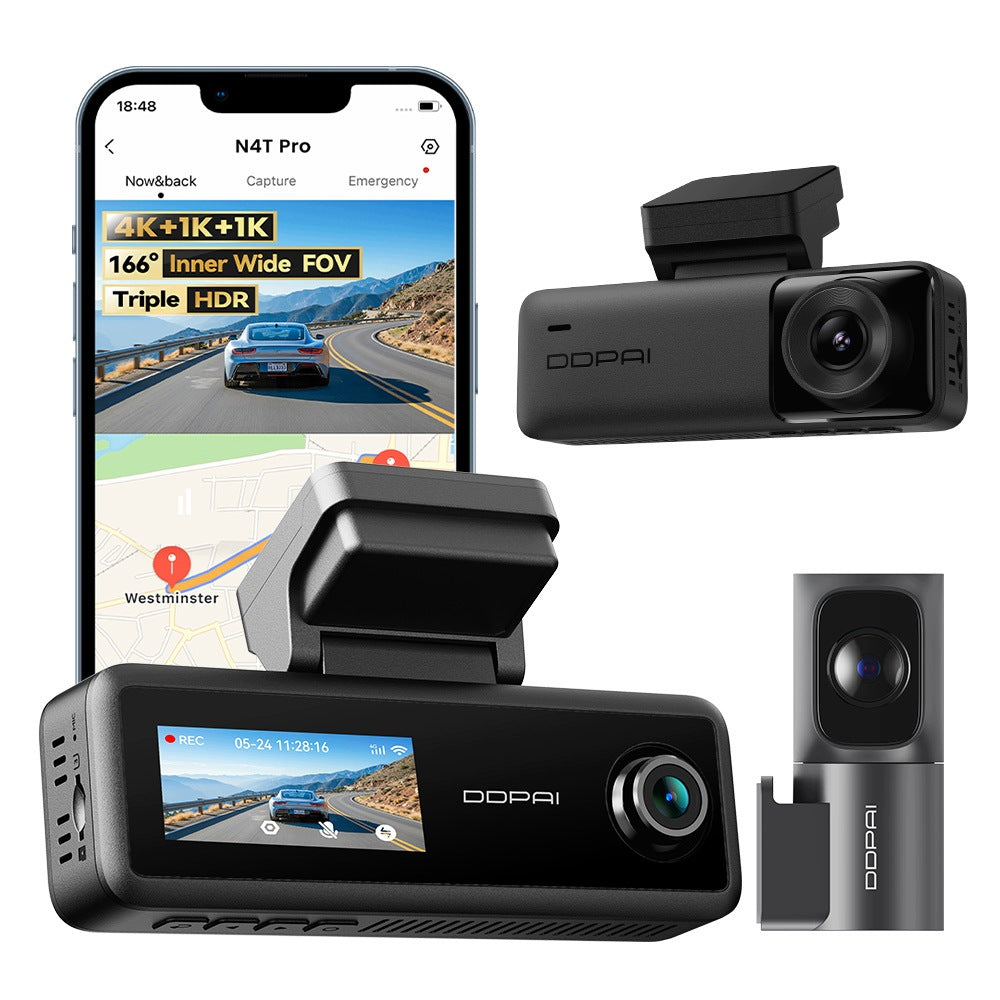 VIDEO RECORDER DDPAI N4T PRO 4K HDR CAR CAMERA FRONT REAR INTERIOR
