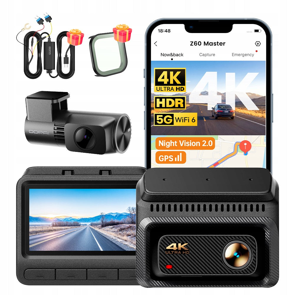 VIDEO RECORDER DDPAI Z60 MASTER 4K HDR CAMERA + 2K REAR + HARDWIRE KIT