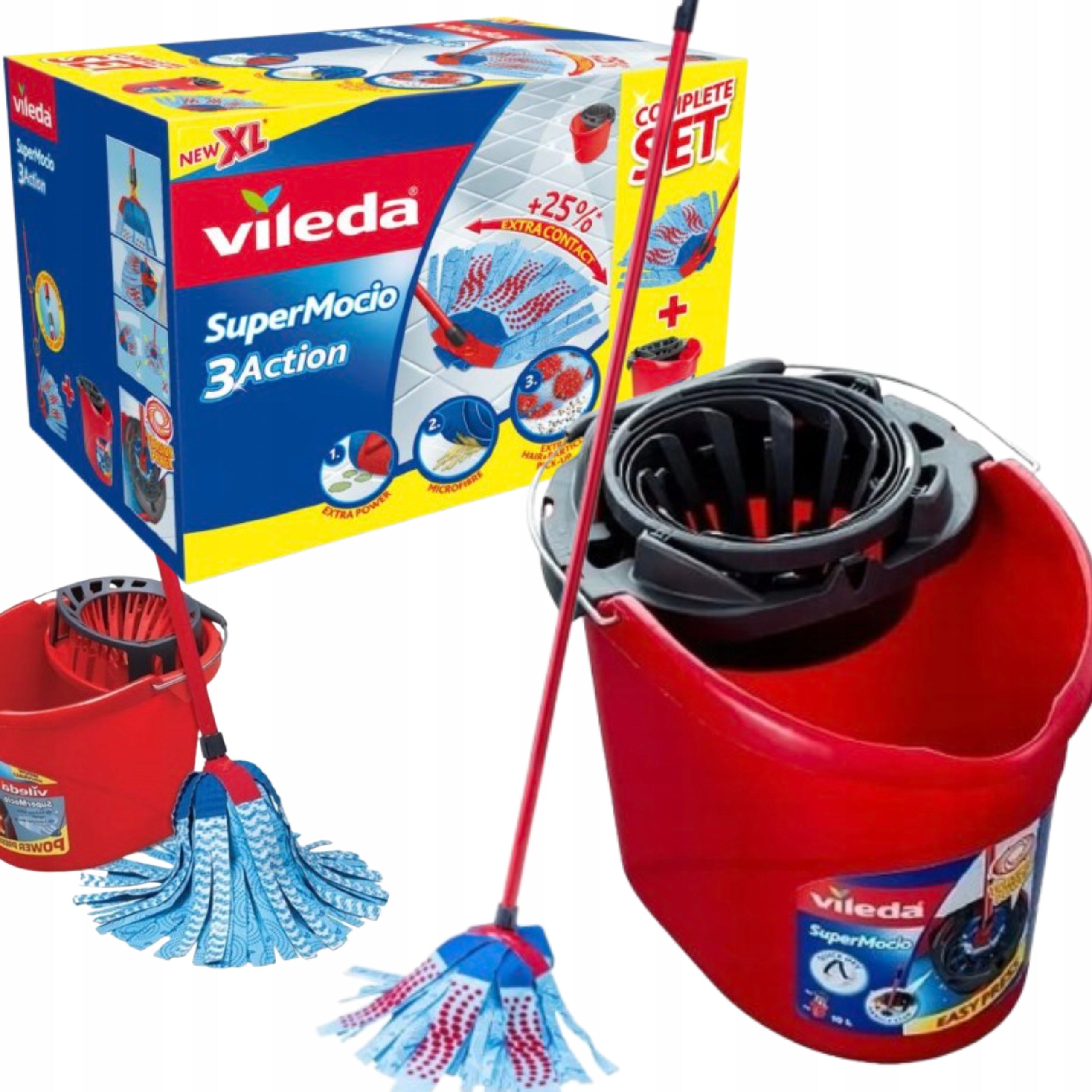 VILEDA SUPERMOCIO 3 ACTION VELOUR RELIABLE SET – STRIP MOP + BUCKET