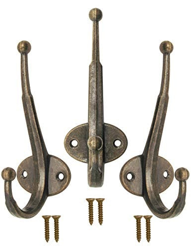 VINTAGE CAST IRON WALL HOOKS OLD BRASS DECORATIVE SET OF 3 Brand no brand