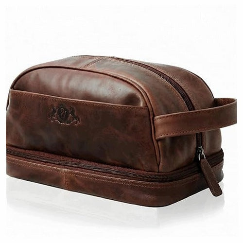 VINTAGE LEATHER COSMETIC BAG BROWN TRAVEL HANDMADE leather