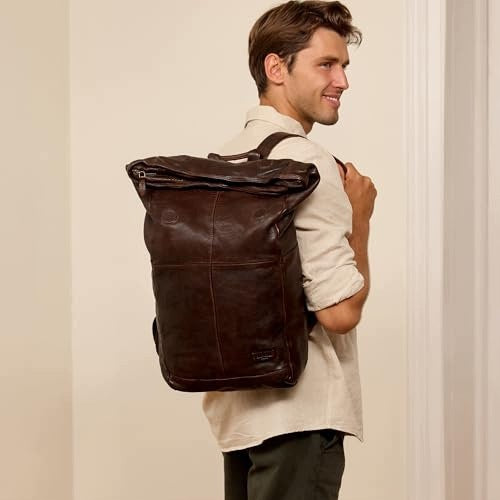 VINTAGE LEATHER ROLLTOP BACKPACK FOR MEN AND WOMEN URBAN TREKKING Manufacturer code Producent niezależny