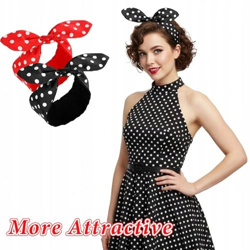 VINTAGE ROCKABILLY HAIRBAND BOW RED BLACK DOTS 2 PCS Manufacturer code Bez marki