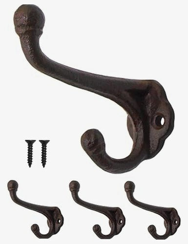 VINTAGE RUSTIC CAST IRON HANGER FOR CLOTHES TOWELS BROWN 3 PCS