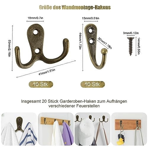 VINTAGE WALL HOOKS SET OF 20 PCS METAL FOR TOWEL CLOTHES steel Manufacturer code Producent niezależny