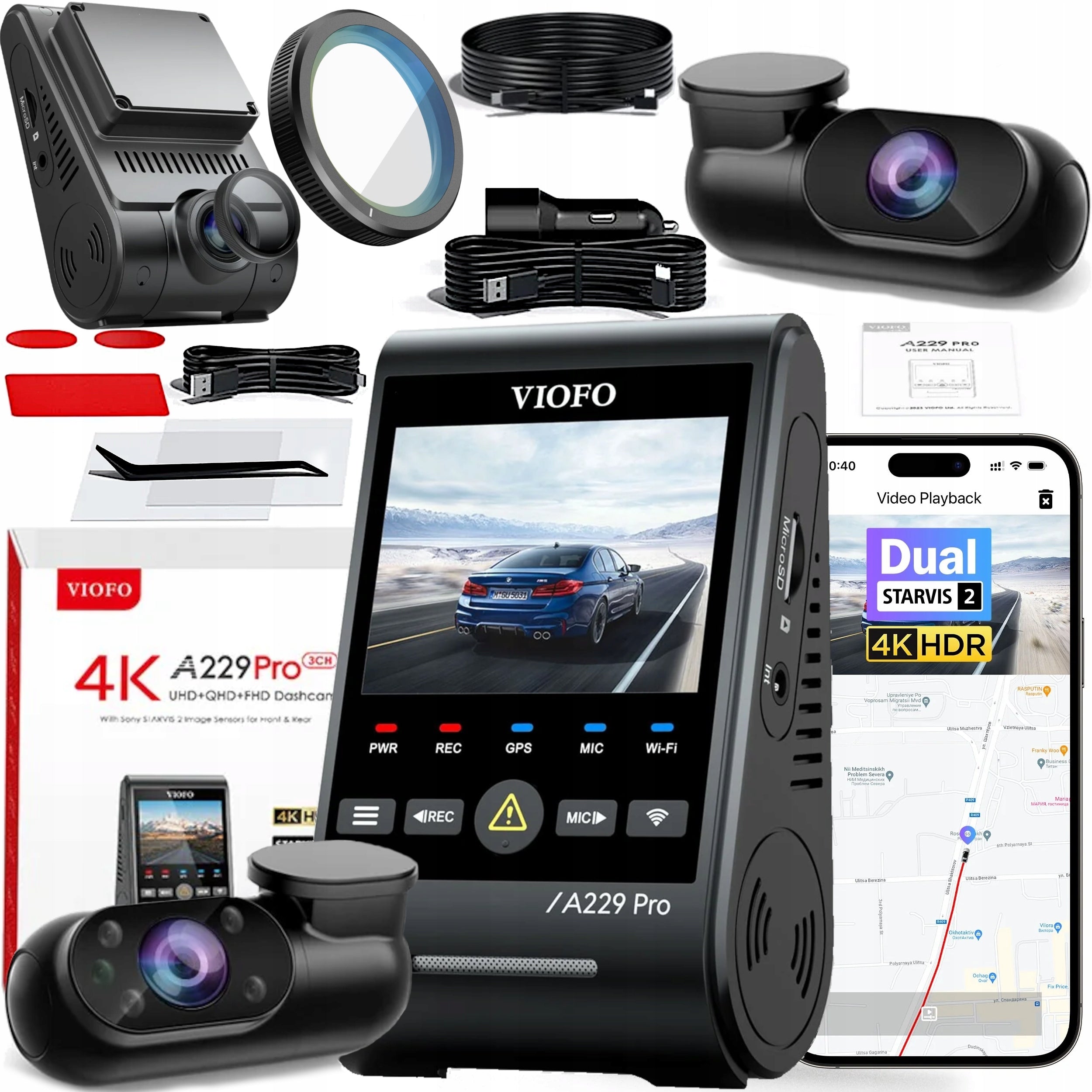 VIOFO A229 PRO 3CH DVR FRONT/CENTER/REAR 4K/FHD/2K HDR GPS WI-FI CPL
