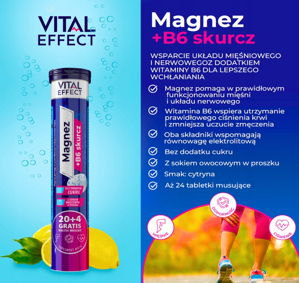 VITAL EFFECT Magnesium + B6 Shrinkage – SUGAR FREE 24 Effervescent Tablets EAN (GTIN) 5903876414627