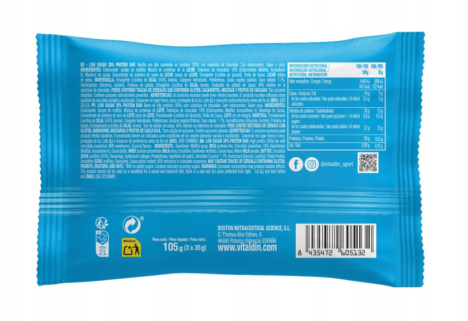VITALDIN COCONUT PROTEIN BAR 30% PROTEIN WITHOUT SUGAR 3 PCS 35 G Manufacturer code VITALDIN