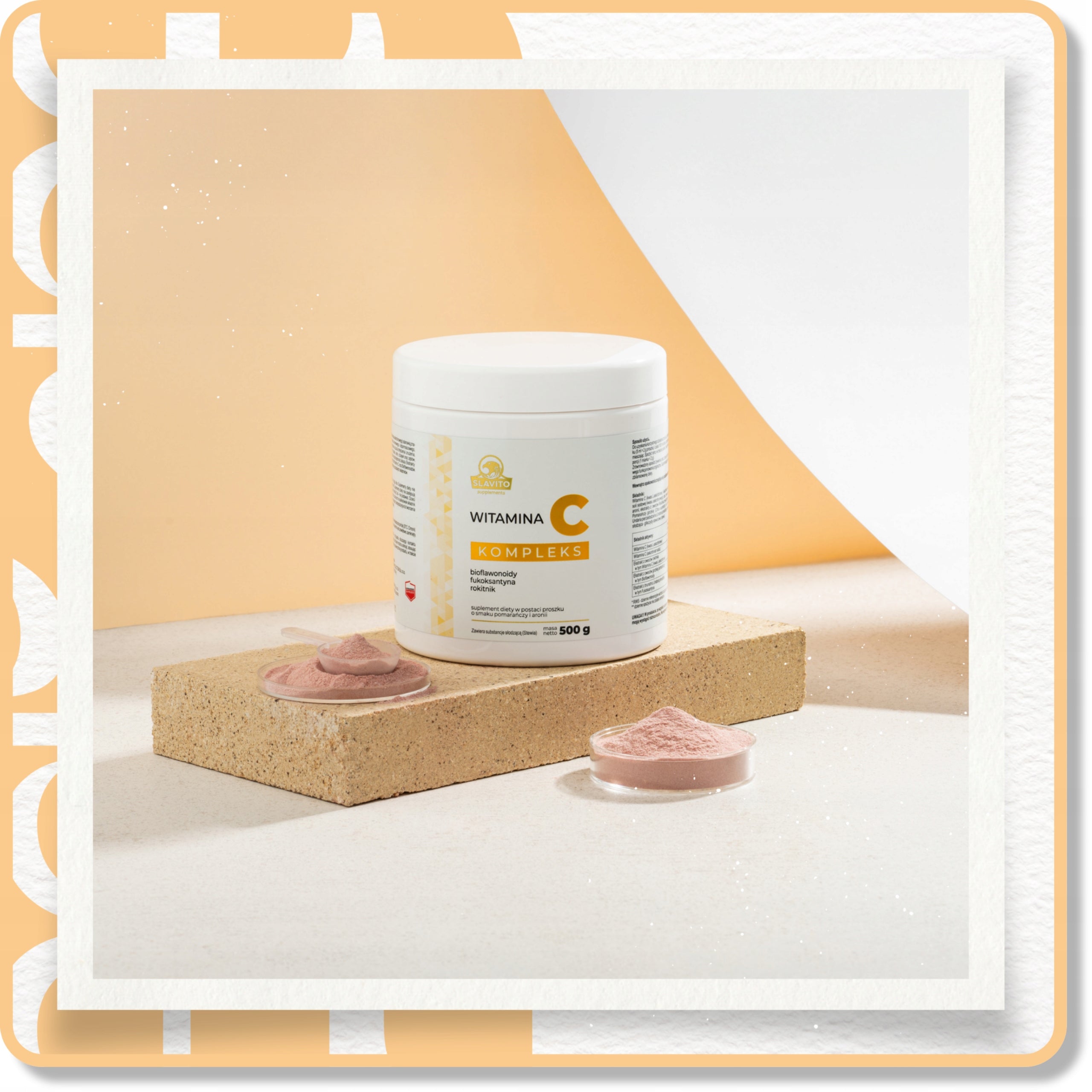VITAMIN C POWDER WITH ORANGE AND CHOKEBERRY FLAVOR COMPLEX 500G SLAVITO Packaging status original