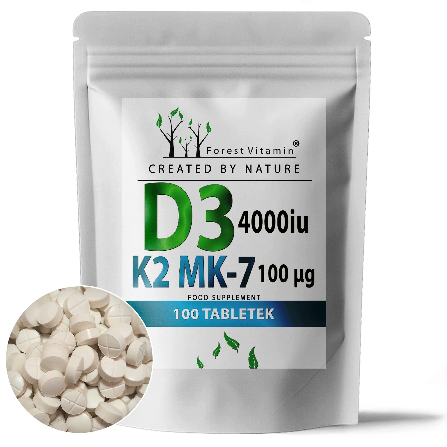 VITAMIN D3 4000 IU + K2 MK-7 100 MCG 100 TABLETS FORTE FOREST VITAMIN