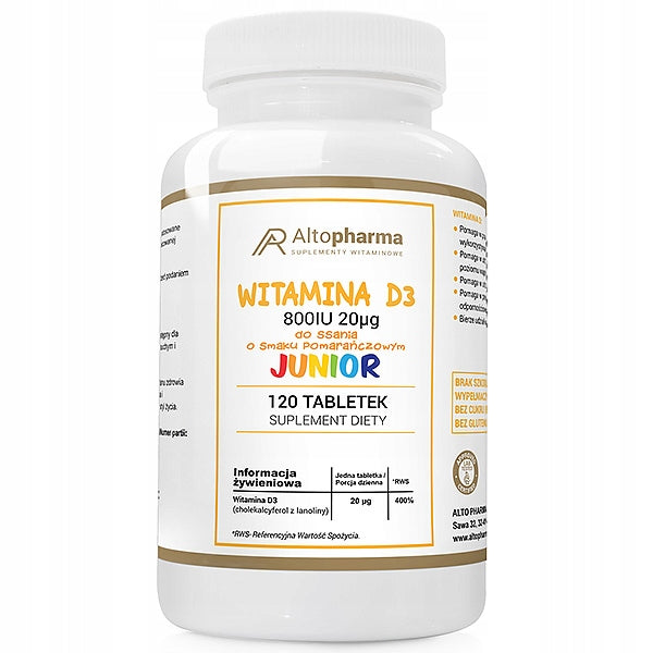 VITAMIN D3 800IU JUNIOR FOR CHILDREN sucking ORANGE Alto Pharma 120tab Brand Alto Pharma