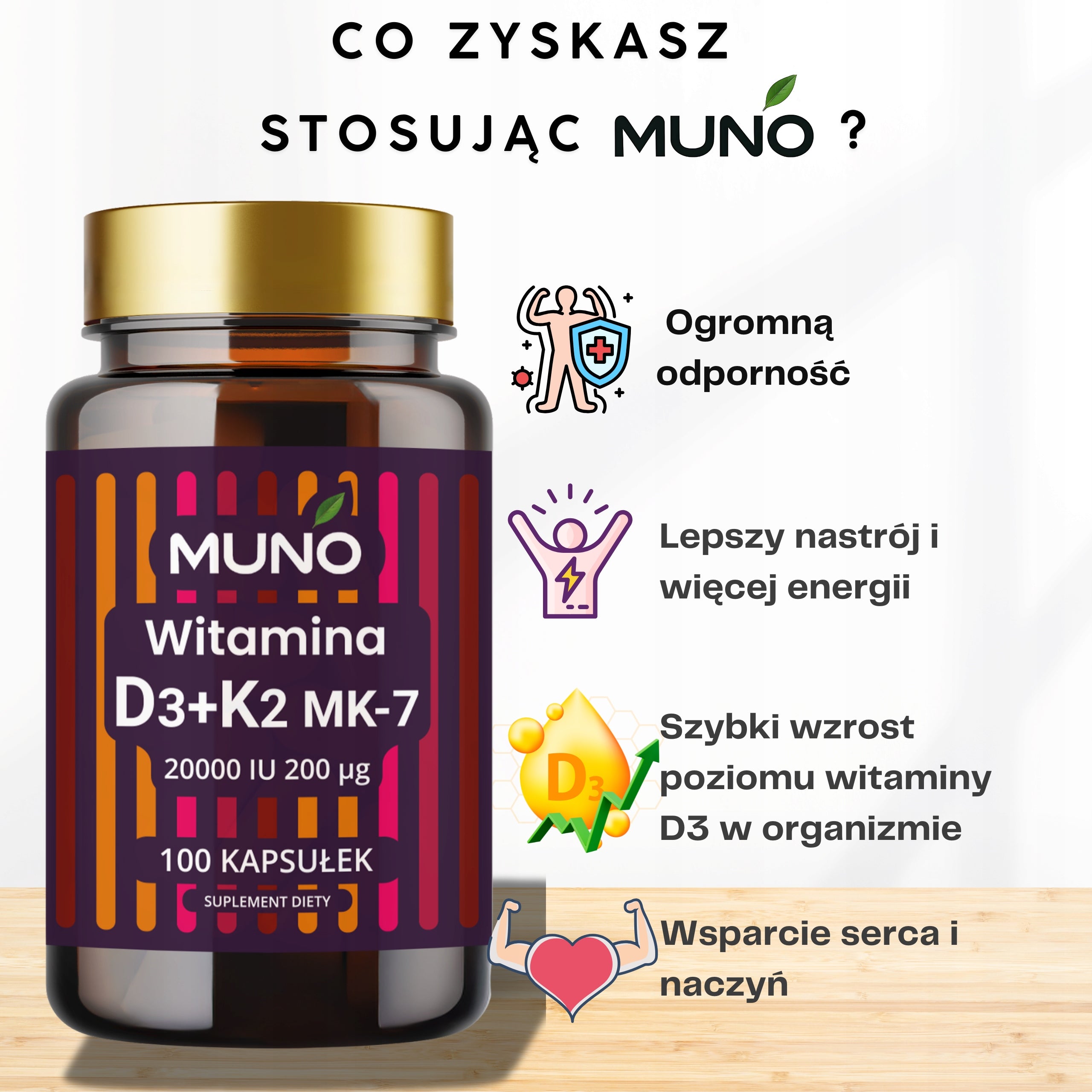 VITAMIN D3+K2 20 000+200 mcg 100 capsules SUPER STRONG IMMUNITY Manufacturer code Witamina D3+K2 20000 kap odporność duża dawka