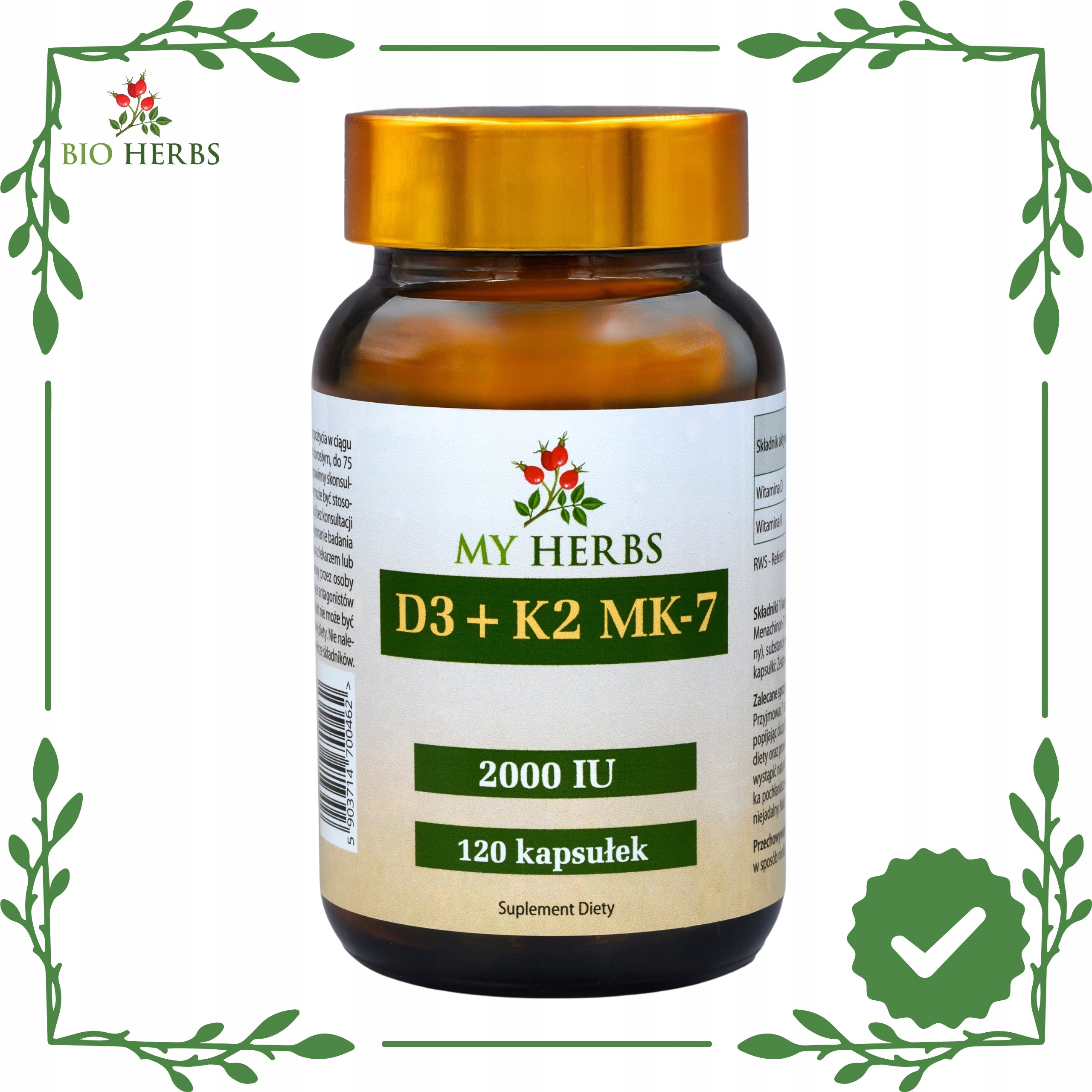 VITAMIN D3 + K2 MK-7 120 capsules HEALTHY BONES Medical device no