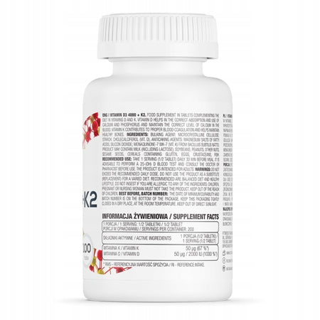 VITAMIN D3+K2 MK-7 SUPER STRONG 4000 + K2 100 pcs HEART BONE DENTIN JOINTS EAN (GTIN) 5903246220278