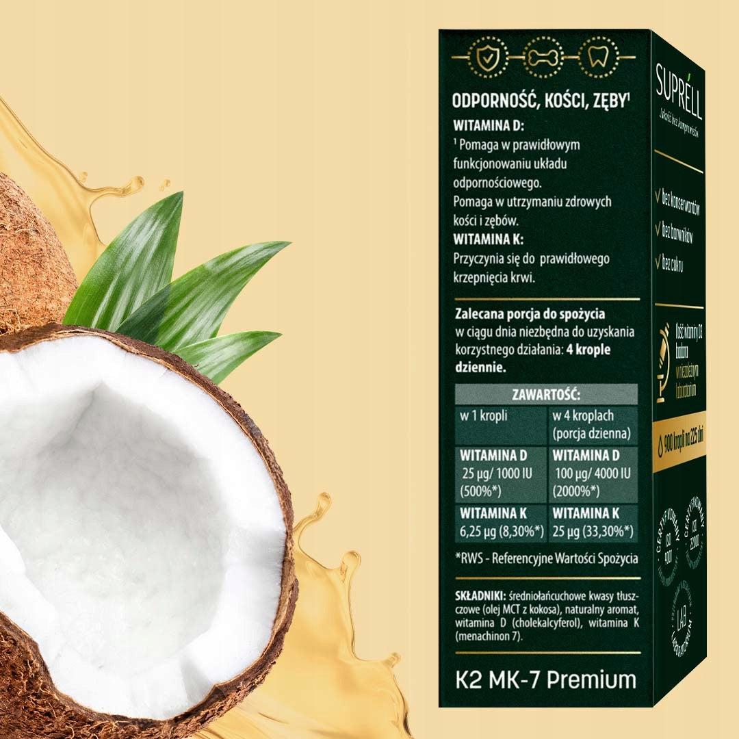 VITAMIN D3 K2 MK7 4000IU Forte 900 Drops 7,5 Months Bone Resistance Manufacturer code Vitamina D K MK-7, Wit D3K2, Vit w kroplach
