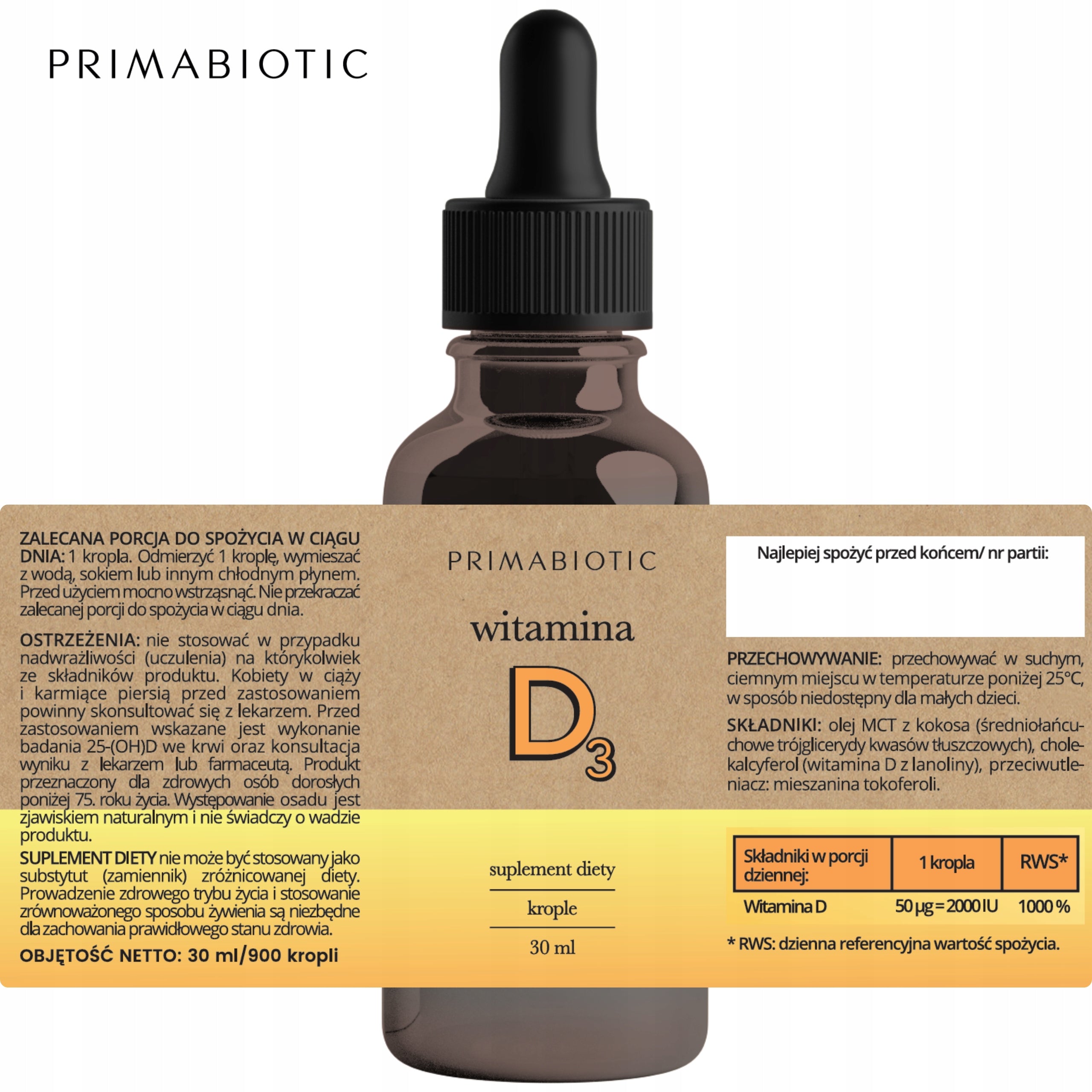 VITAMIN D3 PRIMABIOTIC drops 30 ml. EAN (GTIN) 5907222805299
