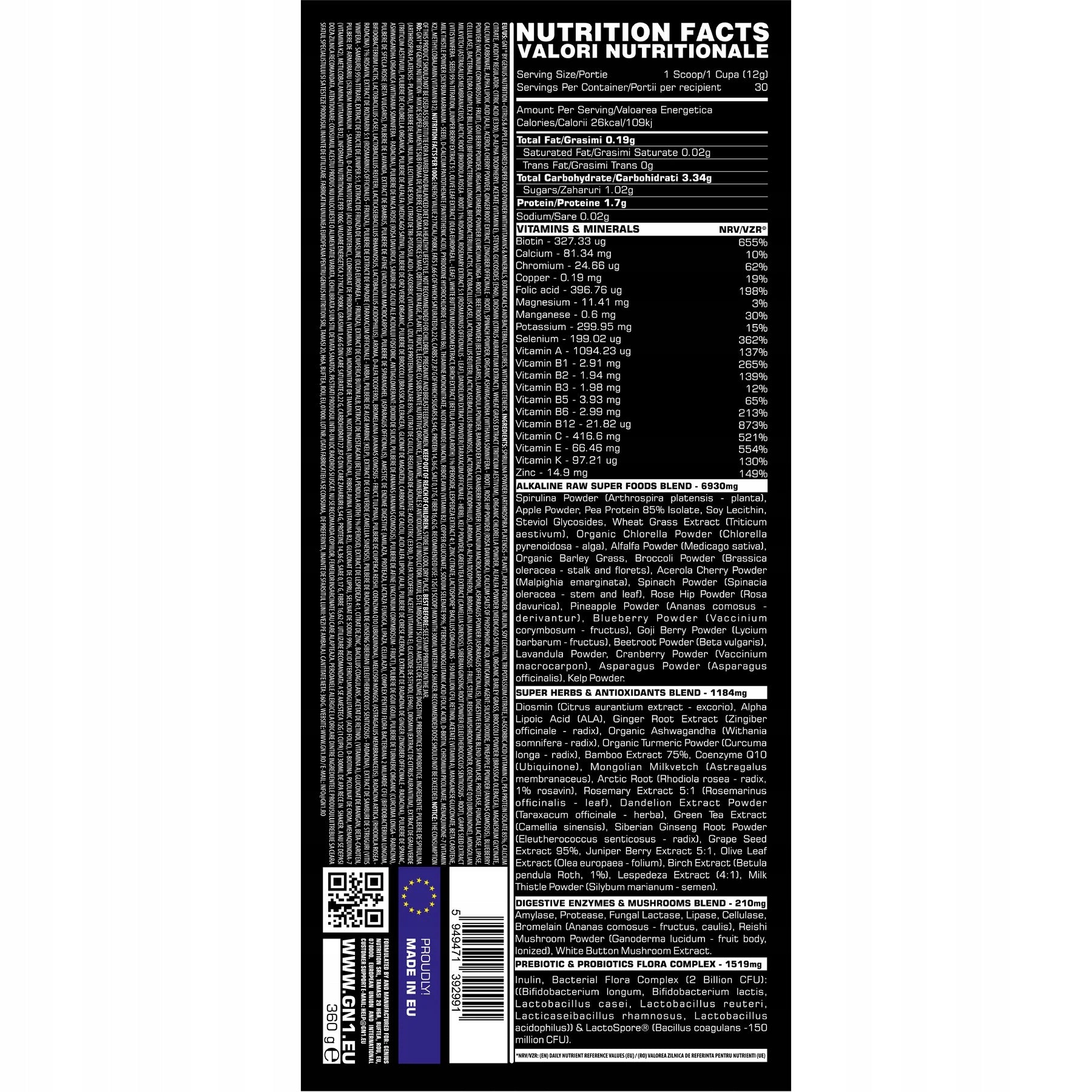 VITAMINS GN1 360g GENIUS NUTRITION CITRUS APPLE Magnesium Potassium DATE 10.2026 Packaging status original