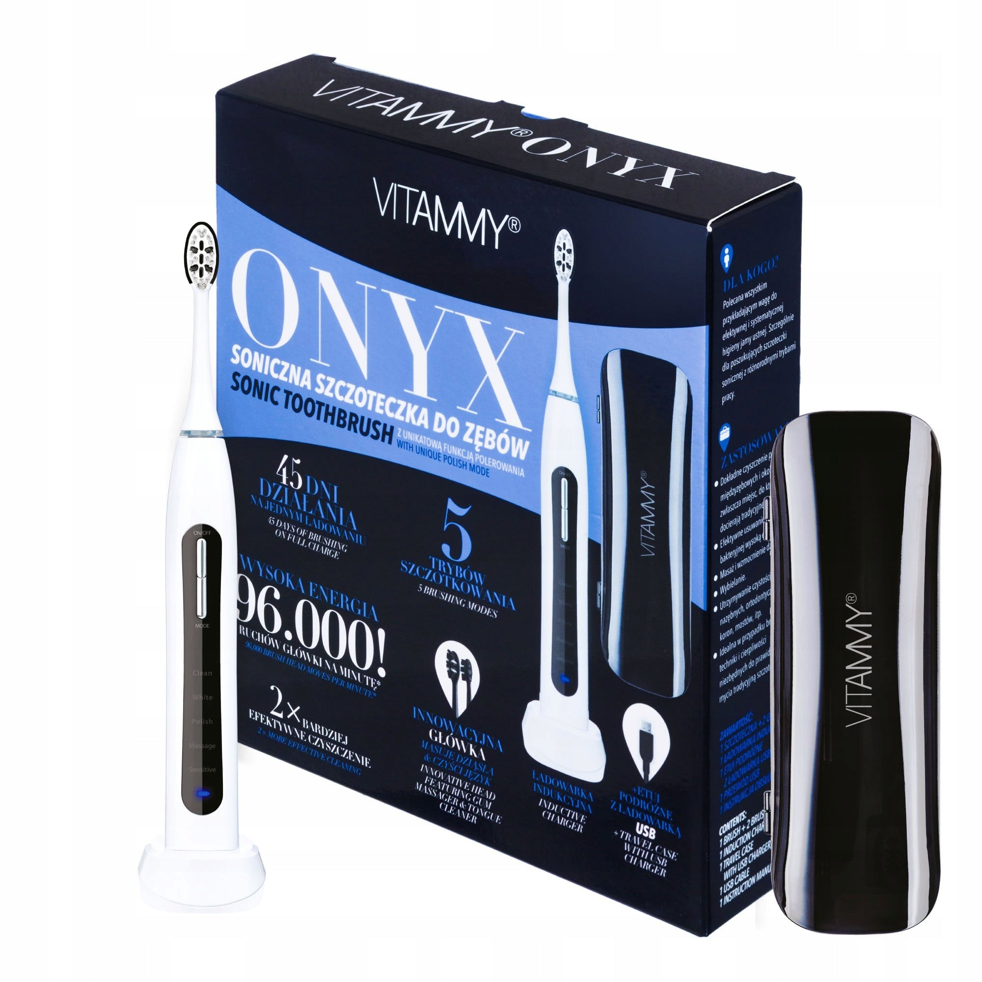 VITAMMY ONYX SONIC ELECTRIC TOOTHBRUSH CASE WITH USB 96000R/M Manufacturer code 5901793640631