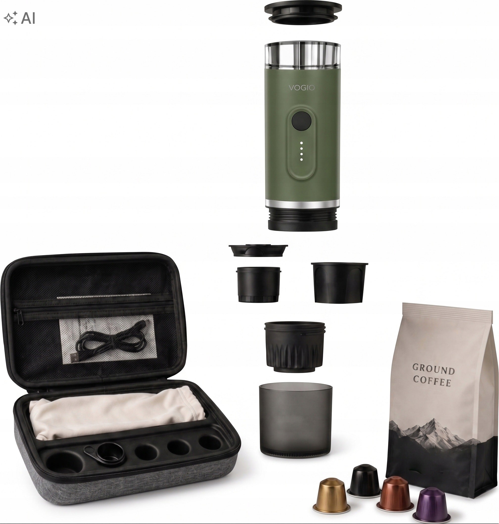 VOGIO ToGo K2 PLUS | Olive | Mobile Coffee Maker 2in1 Packaging status original