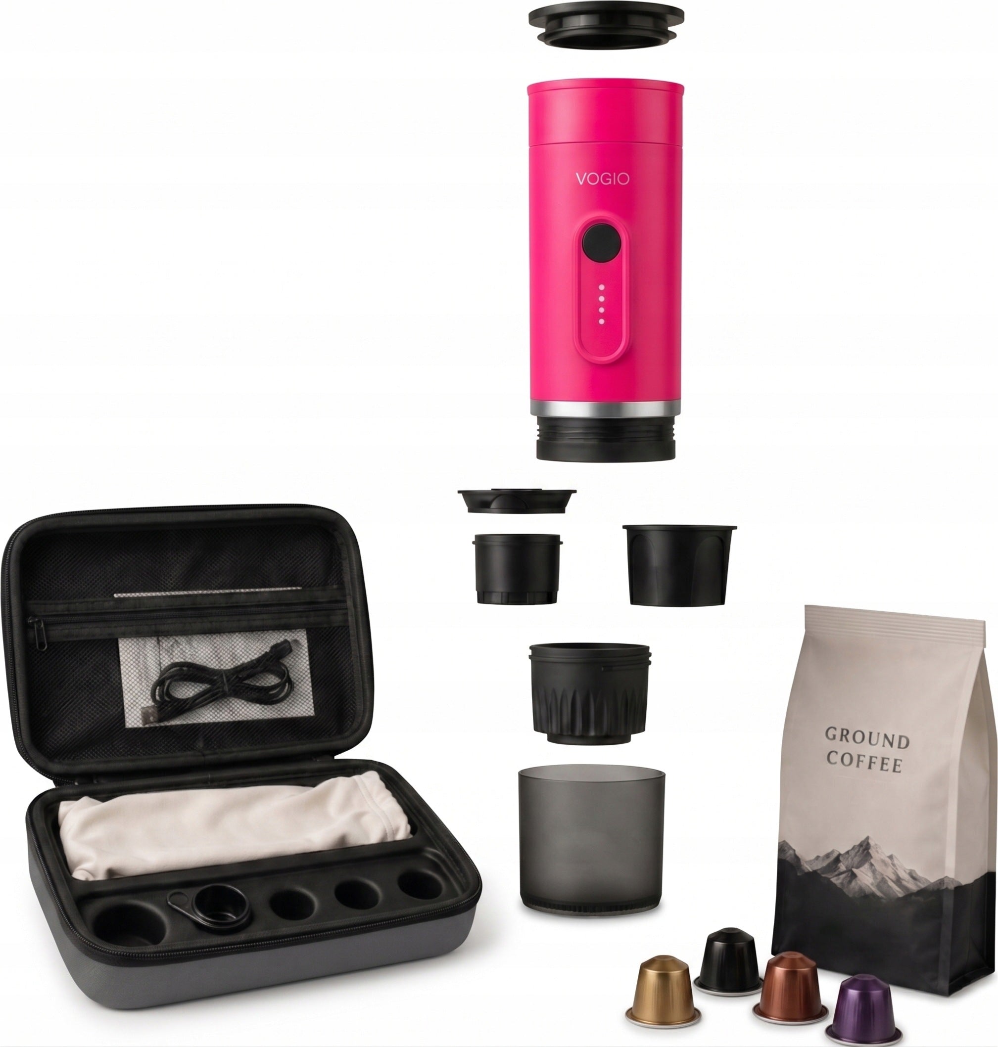 VOGIO ToGo K2 PLUS | Pink | 2in1 Mobile Coffee Maker Packaging status original