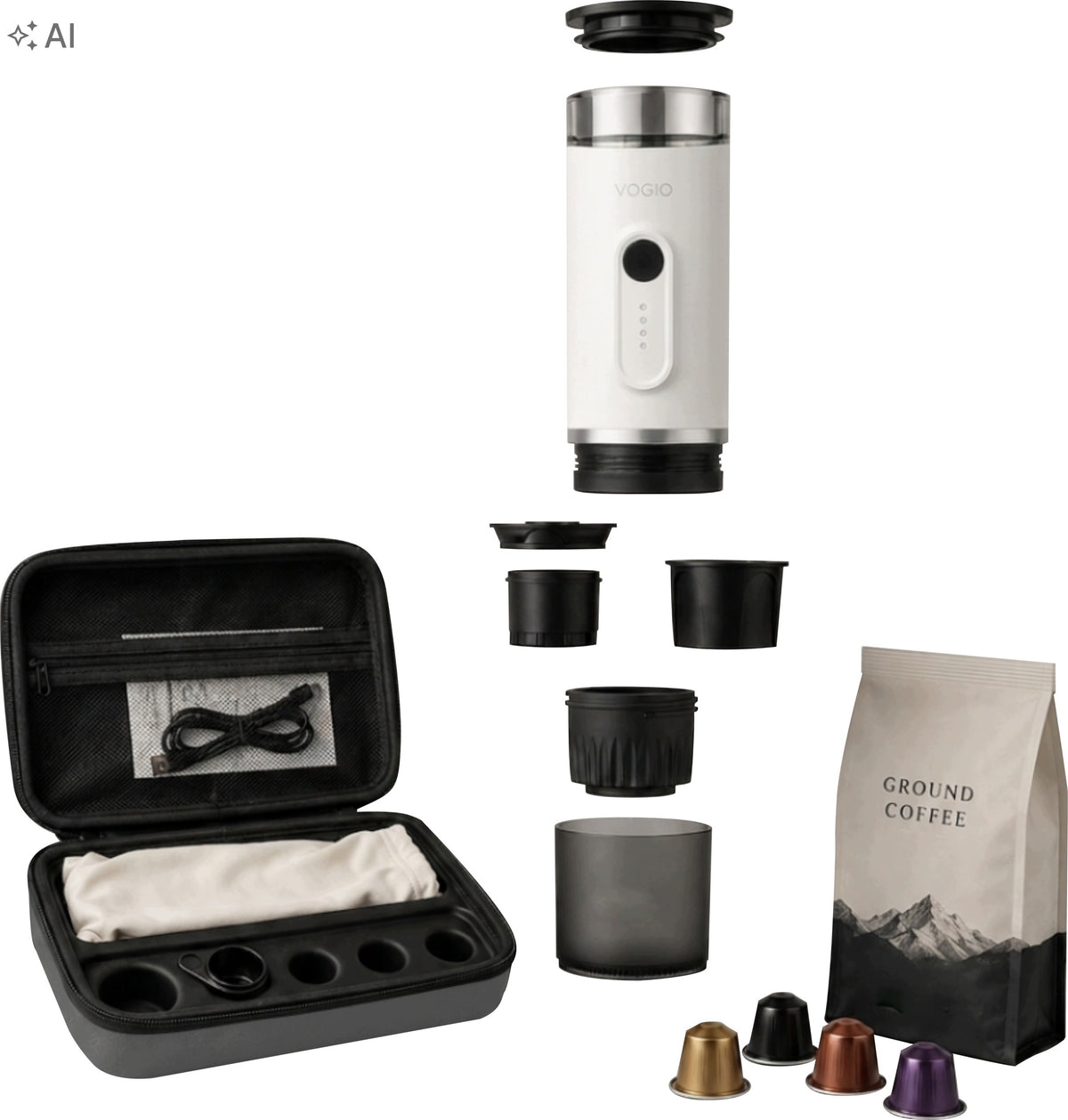 VOGIO ToGo K2 PLUS | White | 2in1 Portable Coffee Maker Packaging status original
