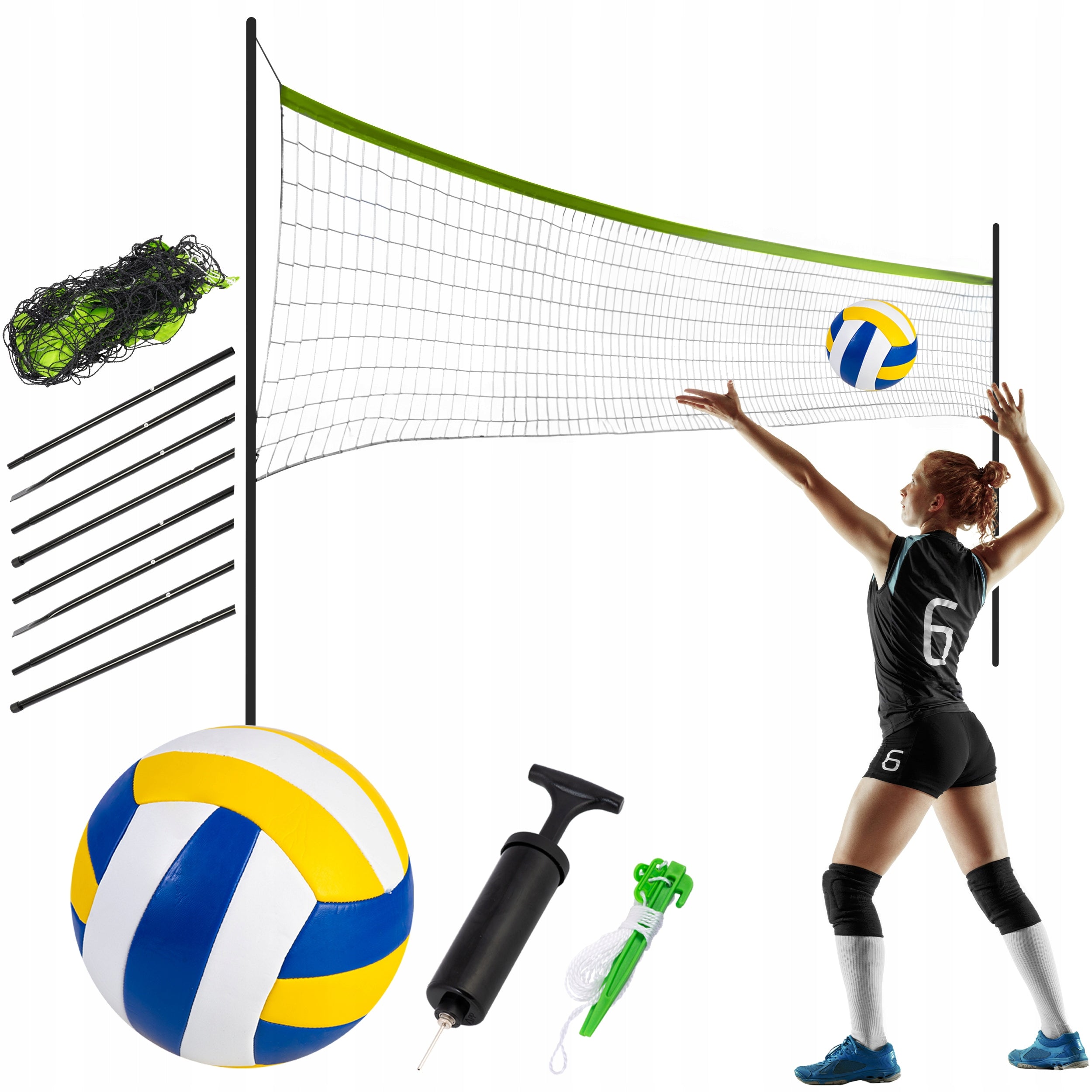 VOLLEYBALL SET POSTS FRAME MESH BALL BADMINTON 570 cm